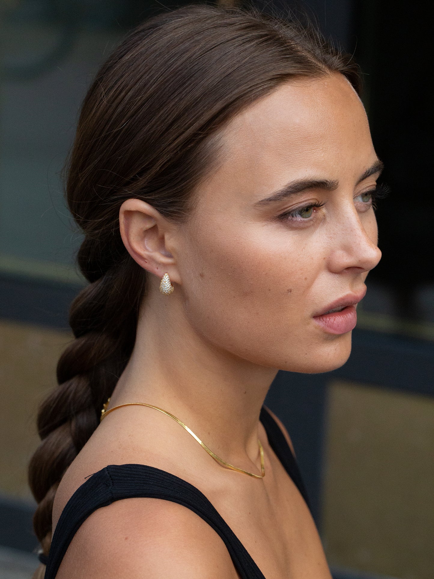 mini pave drop earring 18k gold plated brass