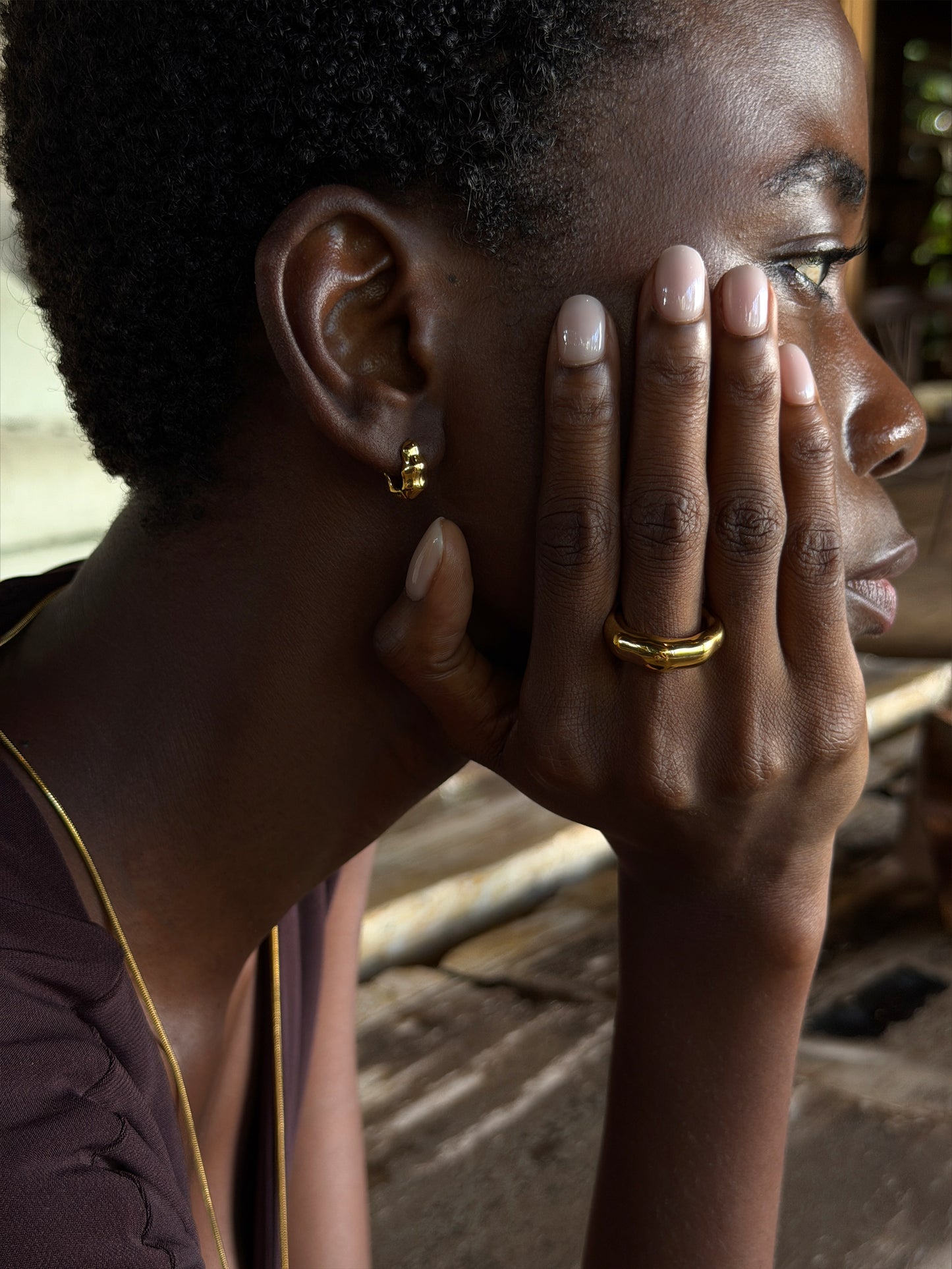 arc melt hoops, ring Waterproof 18k gold PVD plated steel