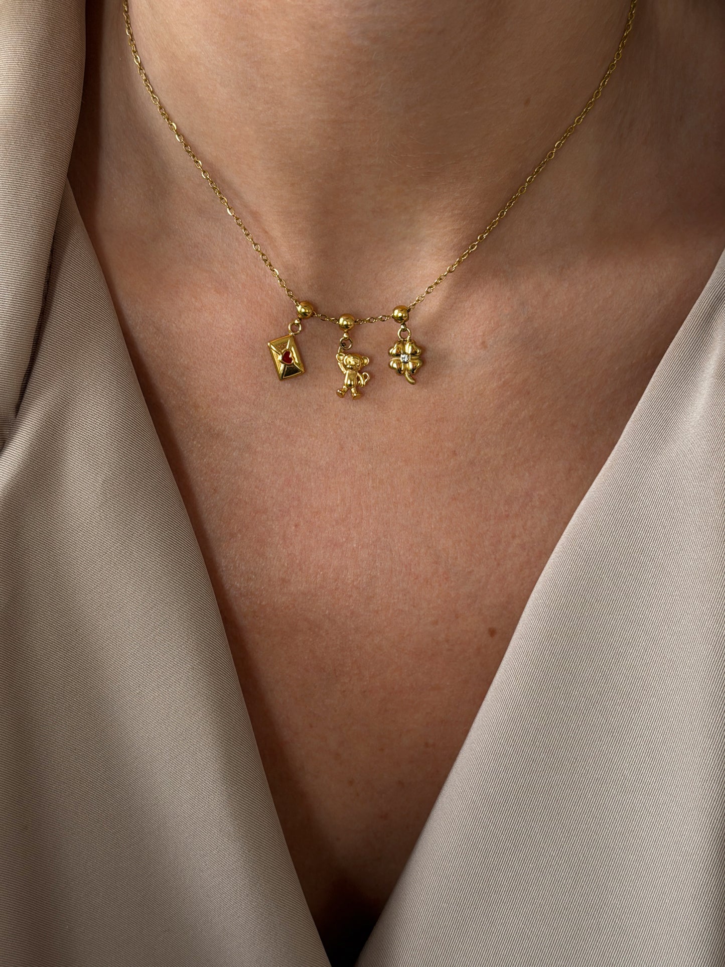 monkey, love letter, clower charm Waterproof 18k gold PVD plated steel