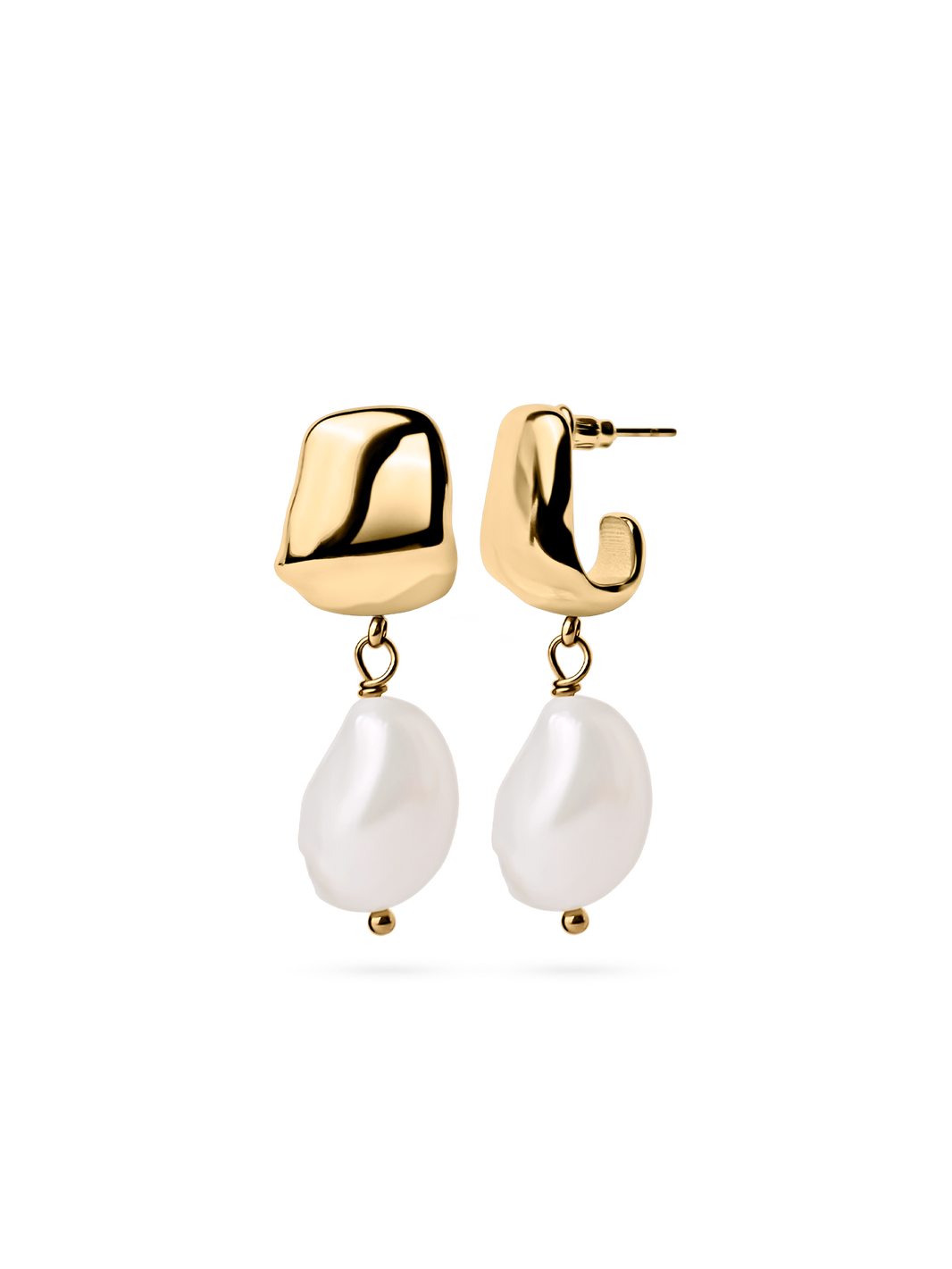 dune pearl earring waterproof 18k gold PVD plating, freshwater pearls