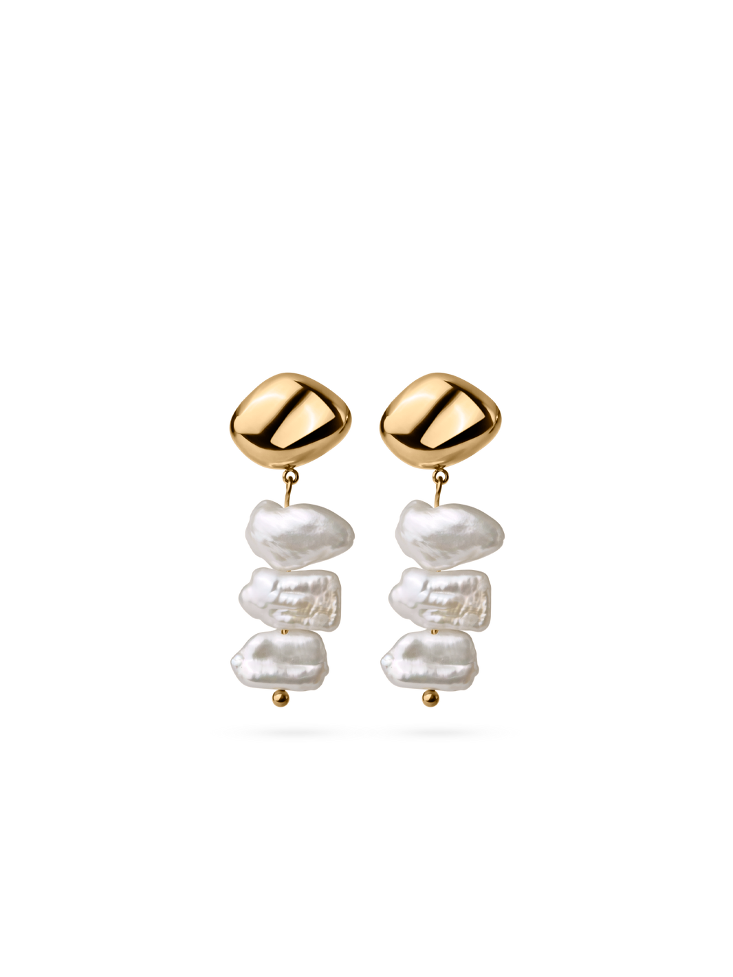 shoreline pearl earrings waterproof 18k gold PVD plating, freshwater pearls