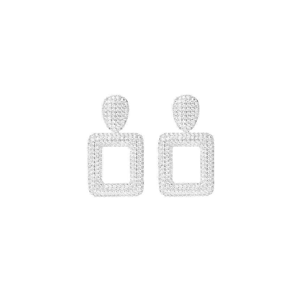 Buy Muli Collection Iconic Squared Pave Earrings - Silver