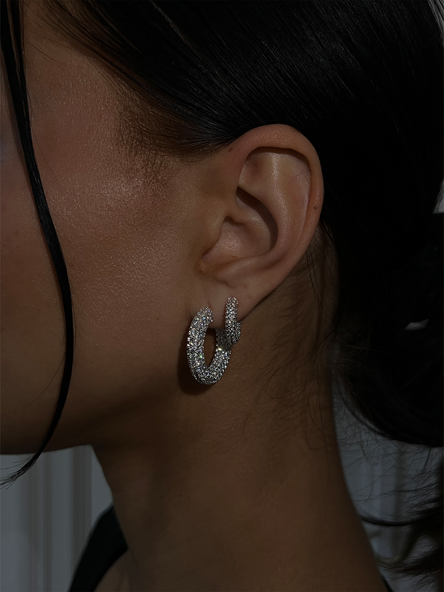 25mm Pave Hoops Silver