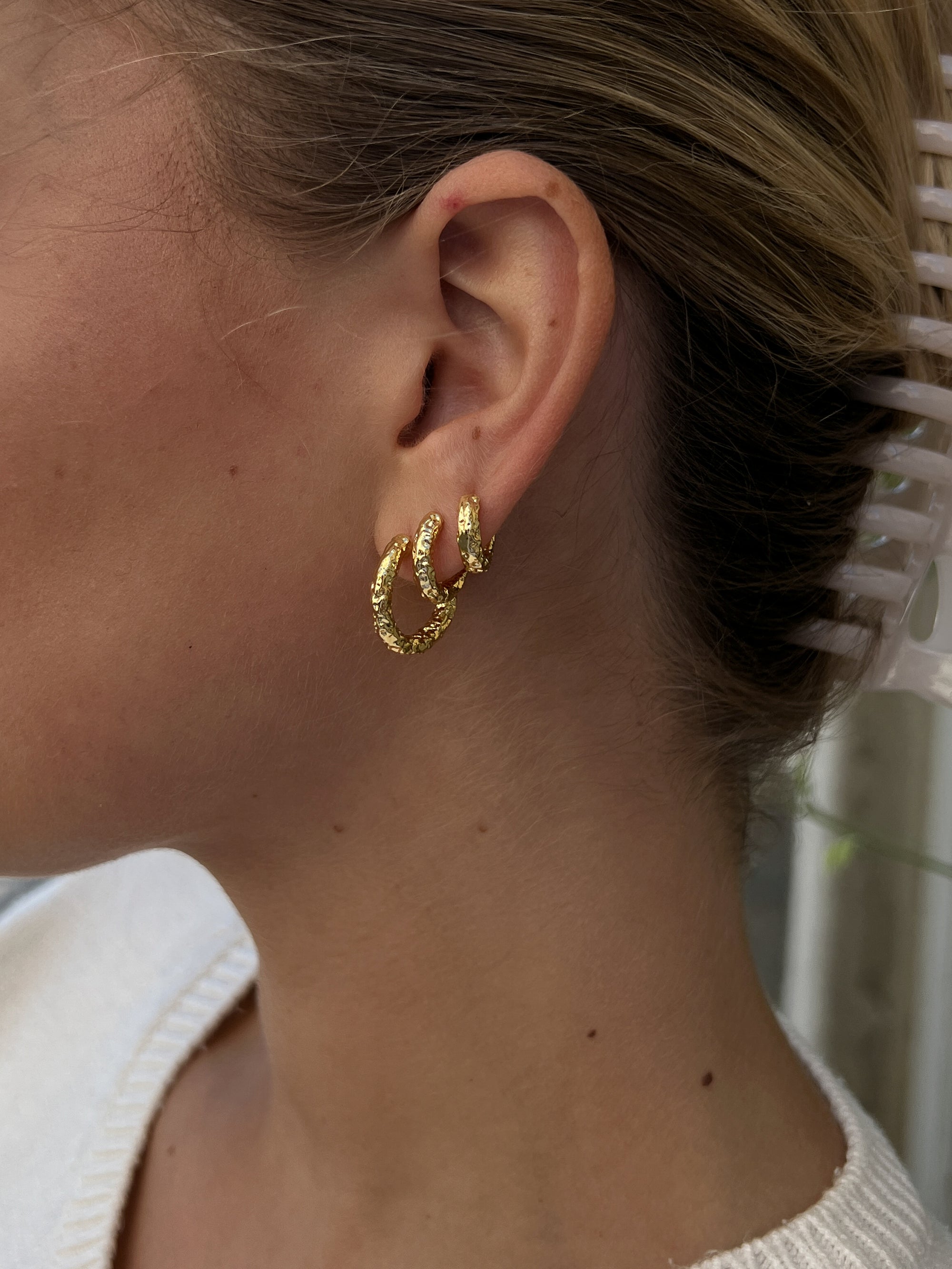 3-pack textured hoops 18k gold plated brass