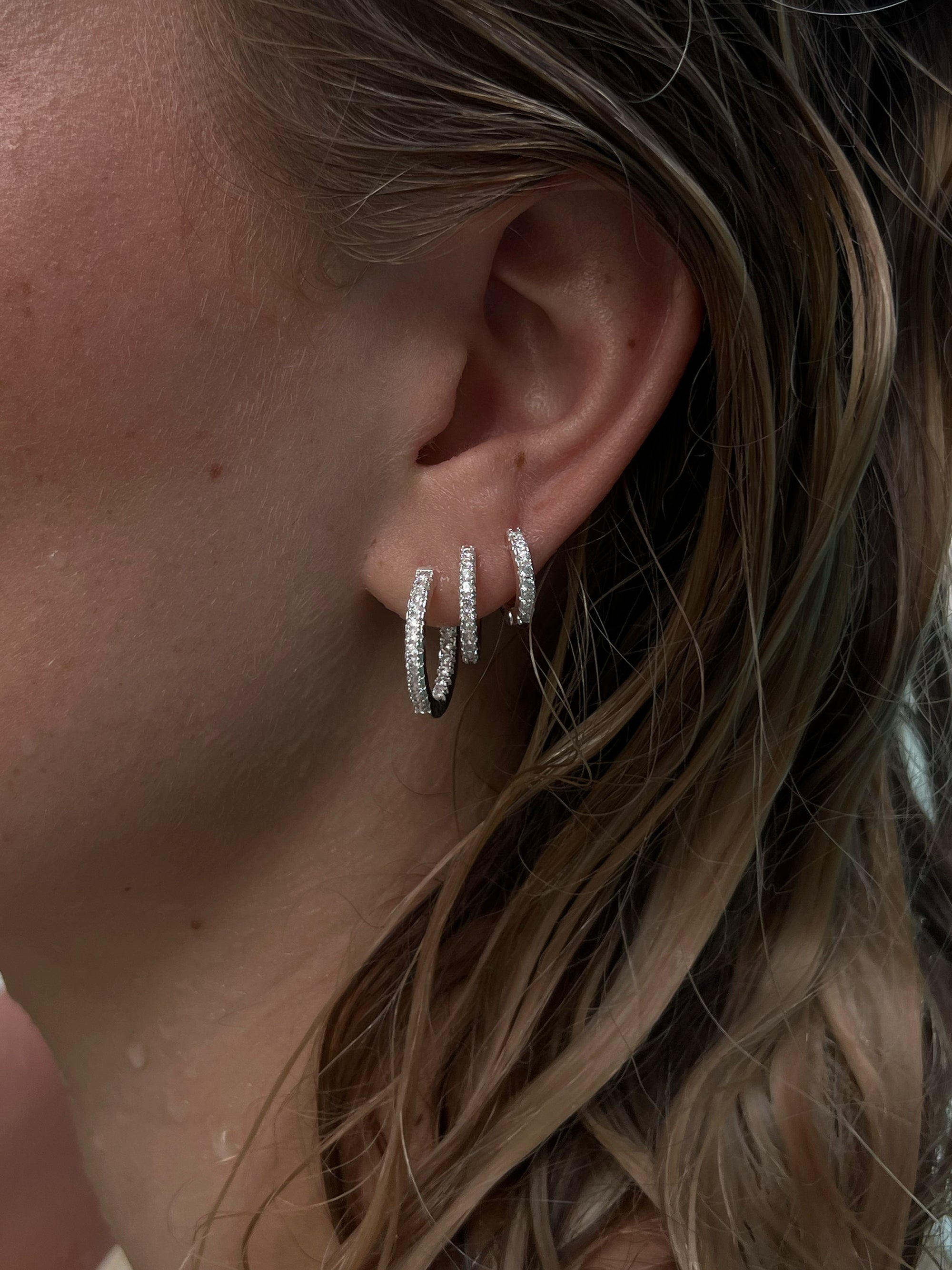 3-pack zirconia hoops 925 sterling silver plated brass