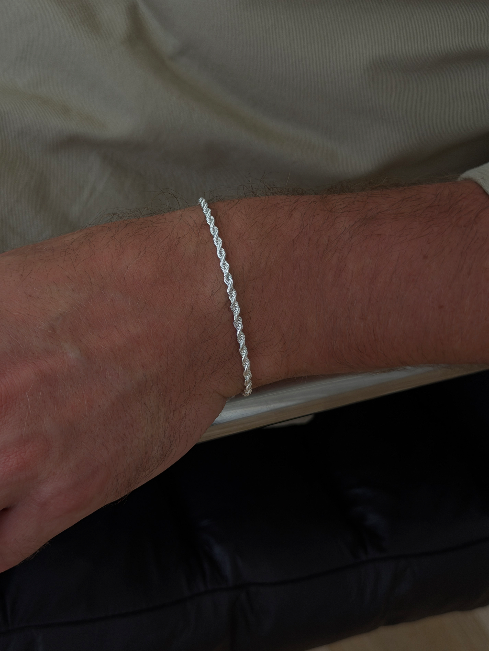 4mm rope chain bracelet 925 silver plated stainless steel