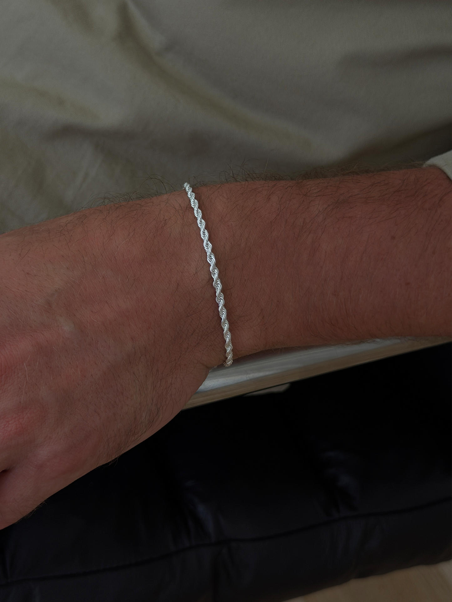 4mm rope chain bracelet 925 silver plated stainless steel