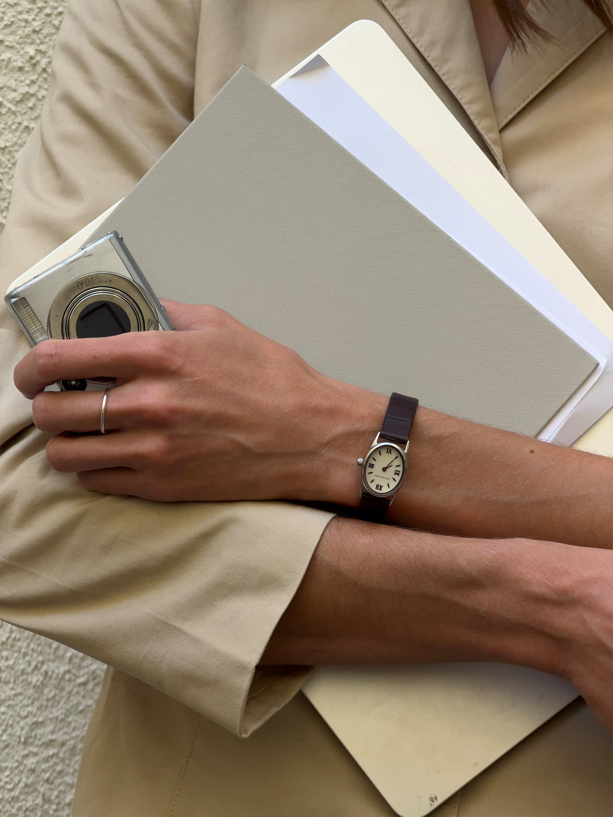 Black Leather Vintage Watch Silver
