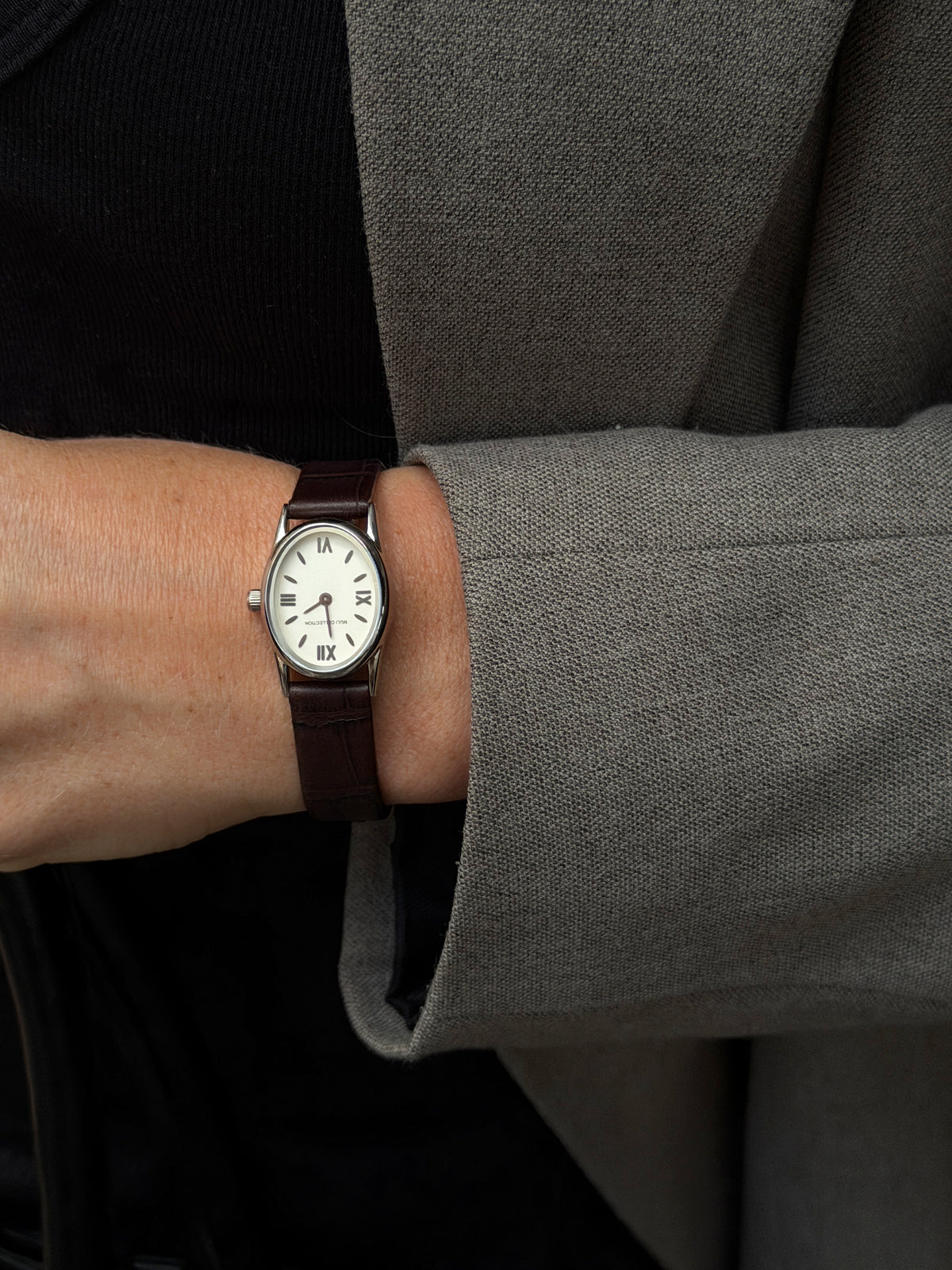 Brown Leather Vintage Watch Silver