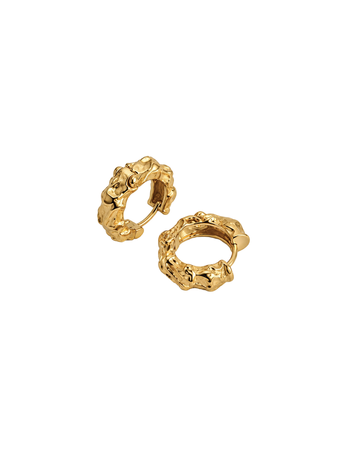 Hammered Hoops with textured finish and waterproof 18k gold PVD plated steel