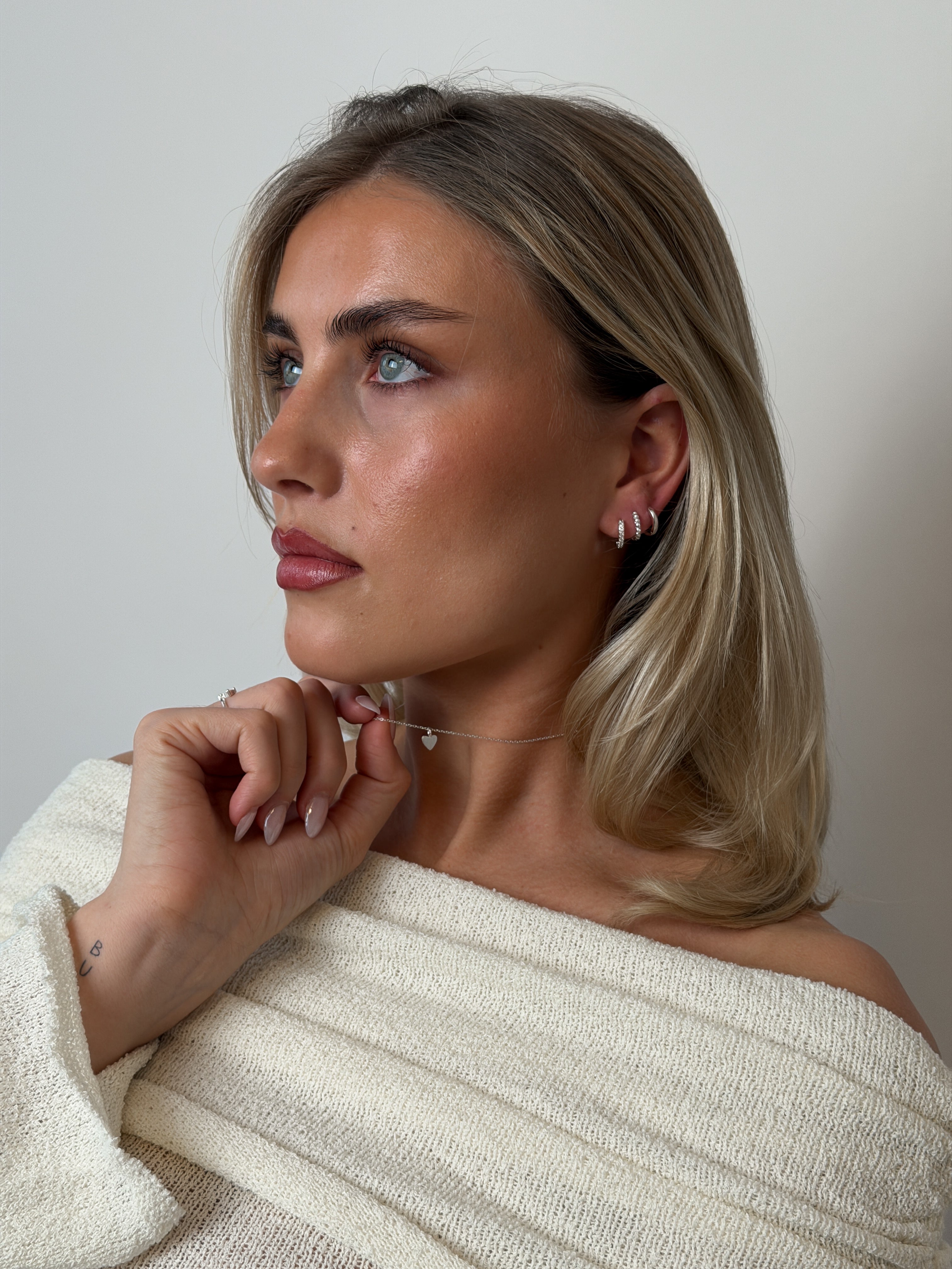 3 pack mini huggie hoops, love heart necklace 925 silver plated brass