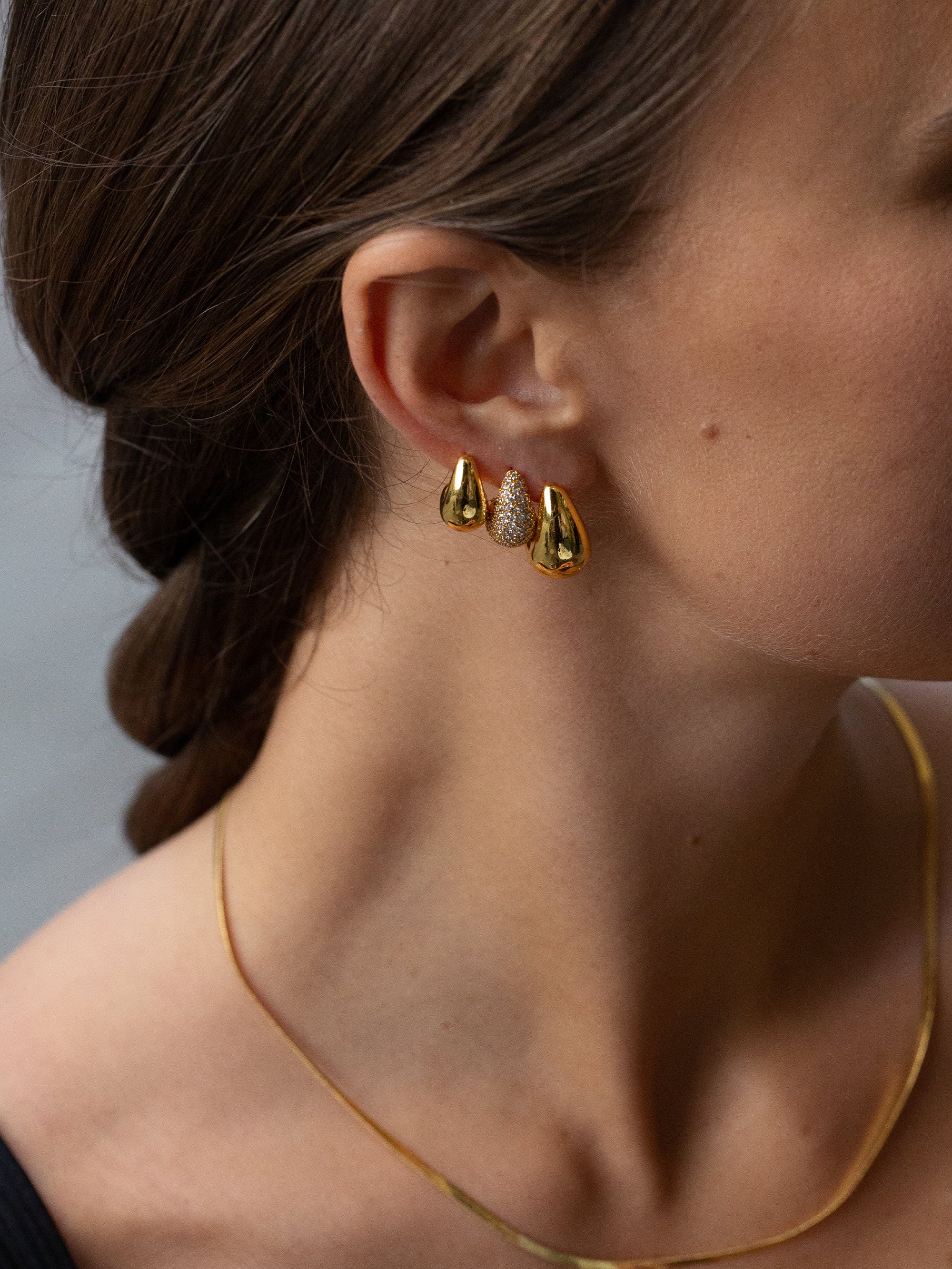 mini drop, mini pave drop, midi drop earring, 18k gold plated brass