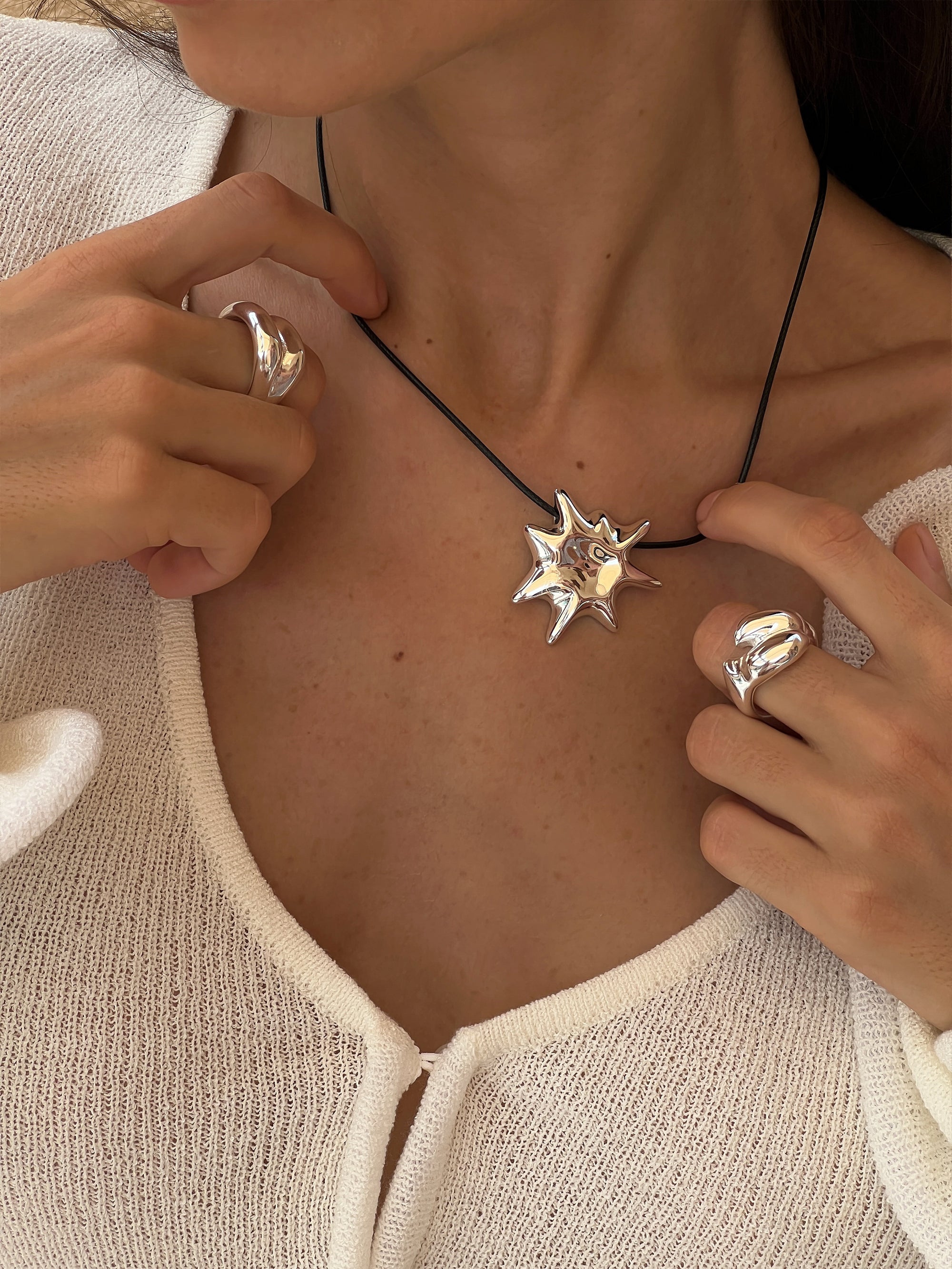 solare necklace, dune, terra duo ring 925 silver plated steel 