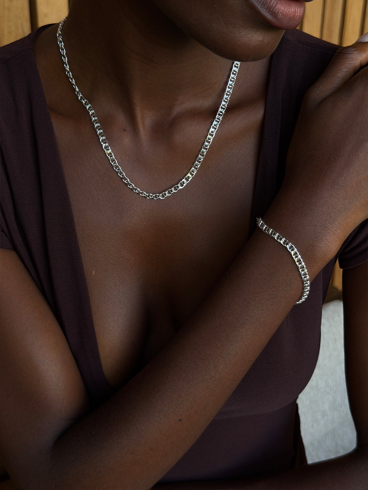 thin bismarck necklace bracelet 925 silver plated stainless steel