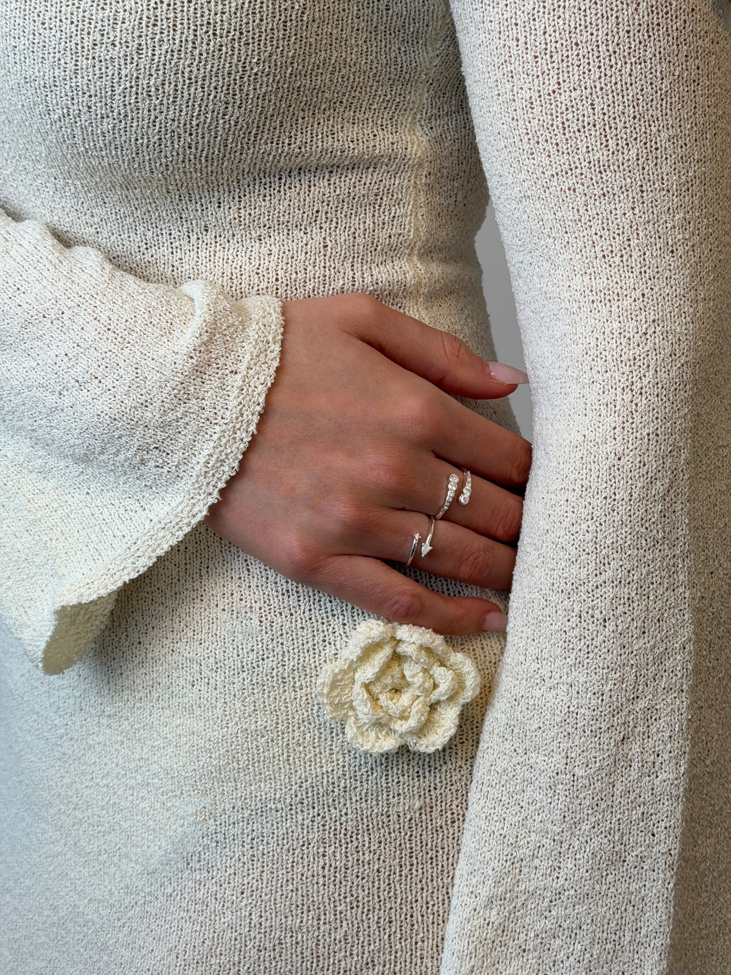 Adjustable Mini Drop Ring Silver