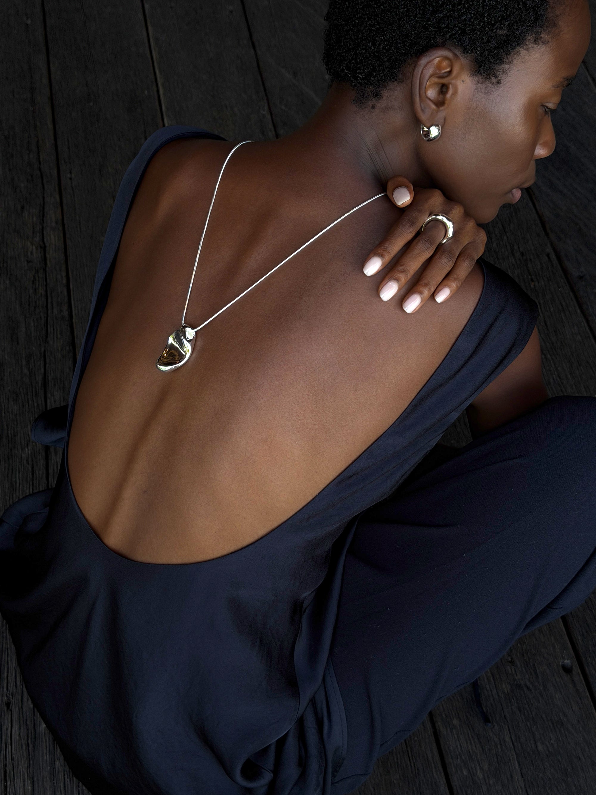 arc necklace 925 silver plated stainless steel