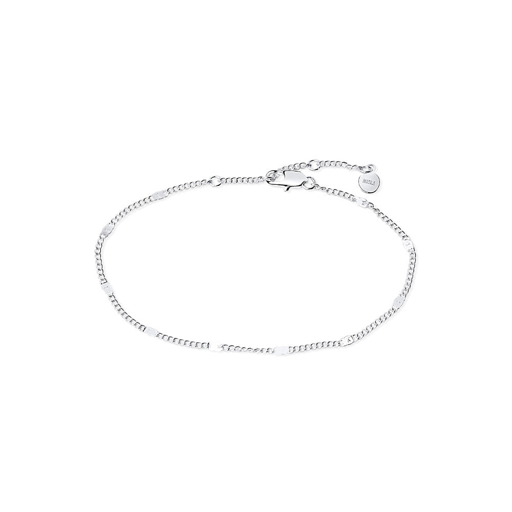 Beaded Curb Chain Anklet Silver