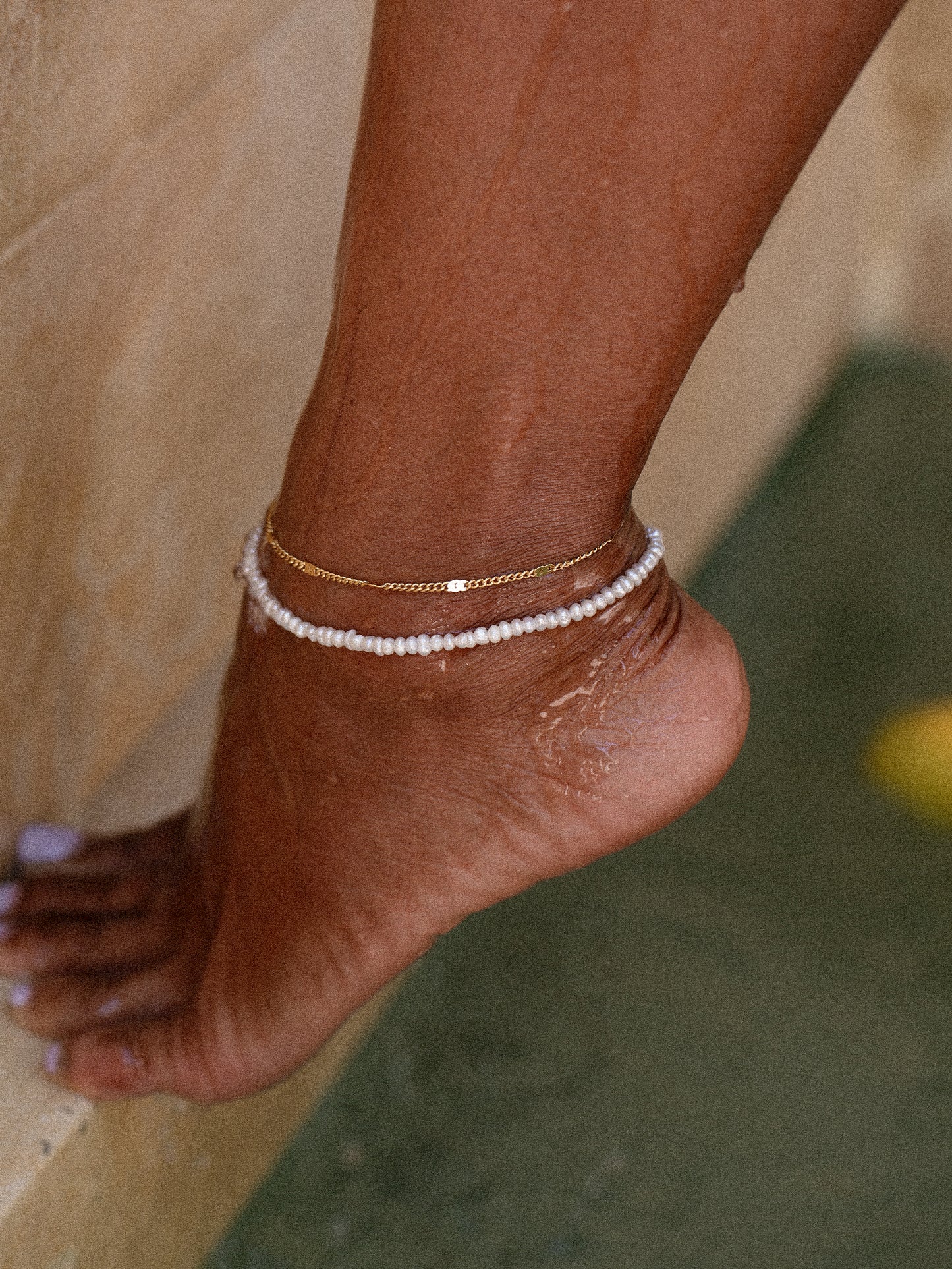 beaded curb chain anklet 18k gold plated brass