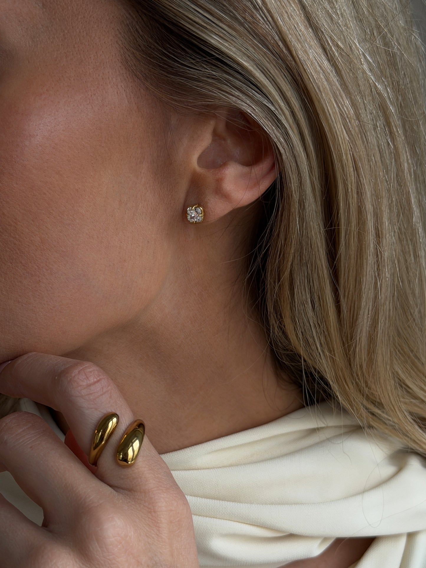 bloom stud Waterproof 18k gold PVD plated steel