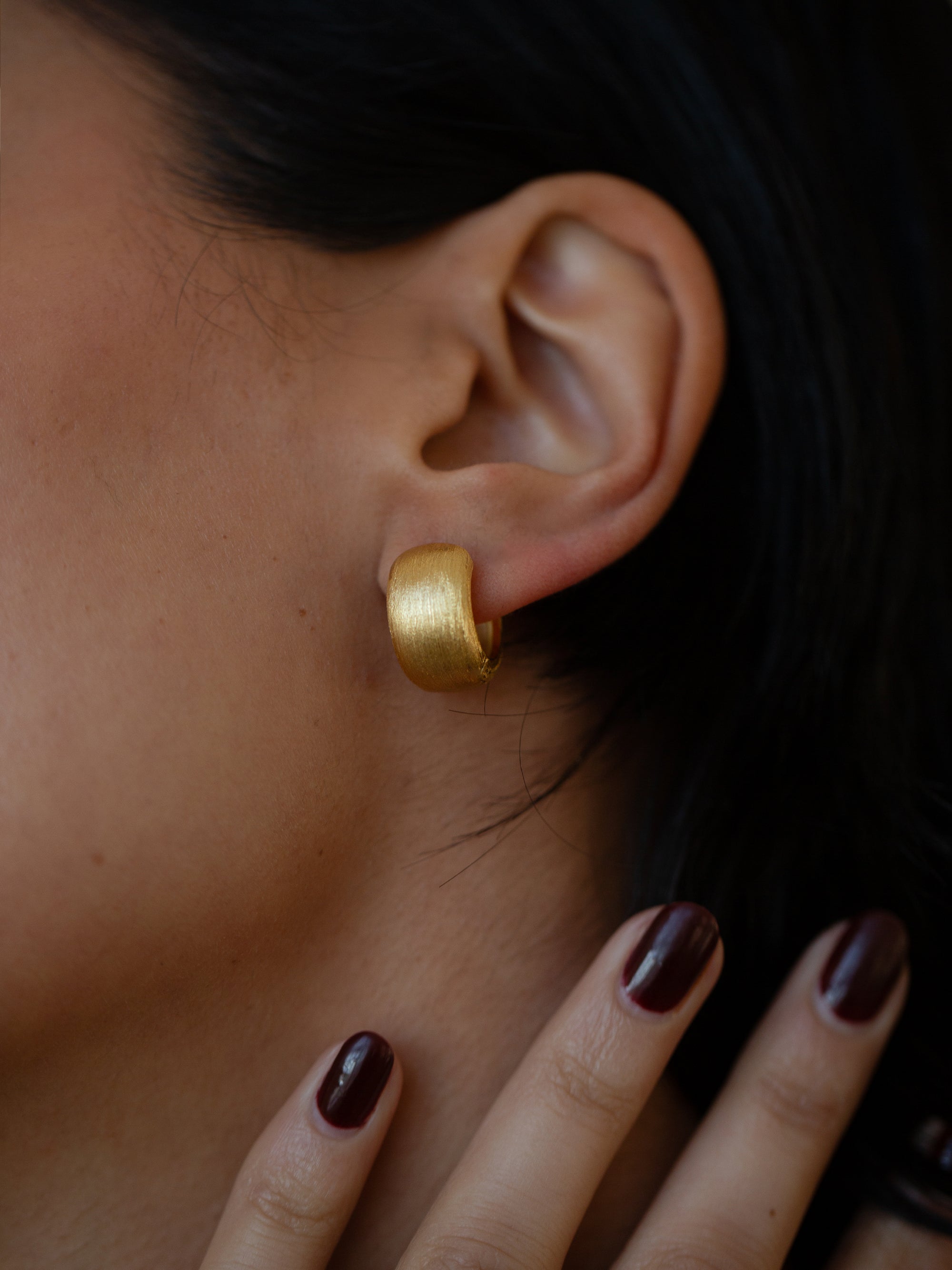 Brushed Dome Hoops 18k gold plated brass