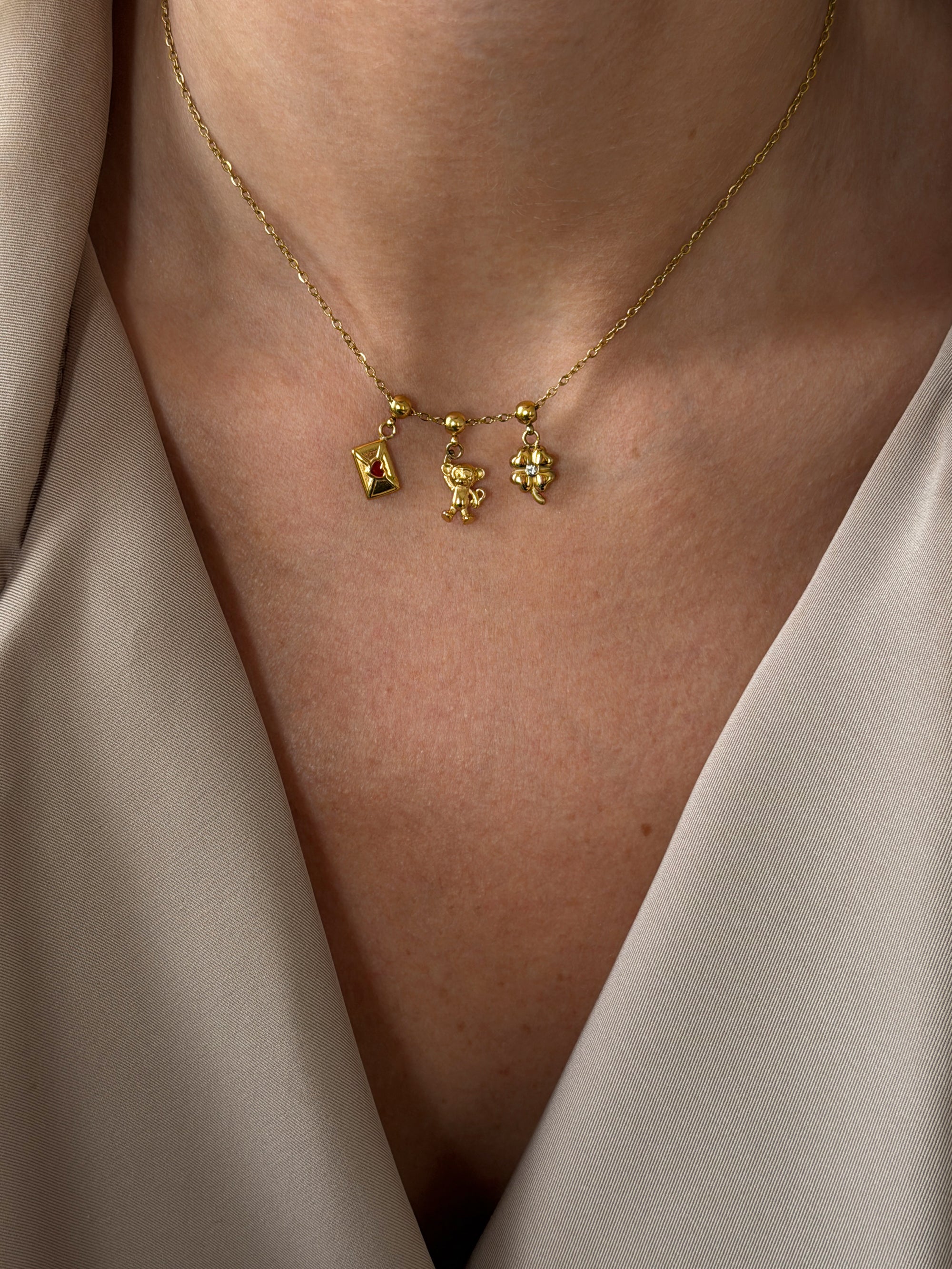 monkey, love letter, clower charm Waterproof 18k gold PVD plated steel