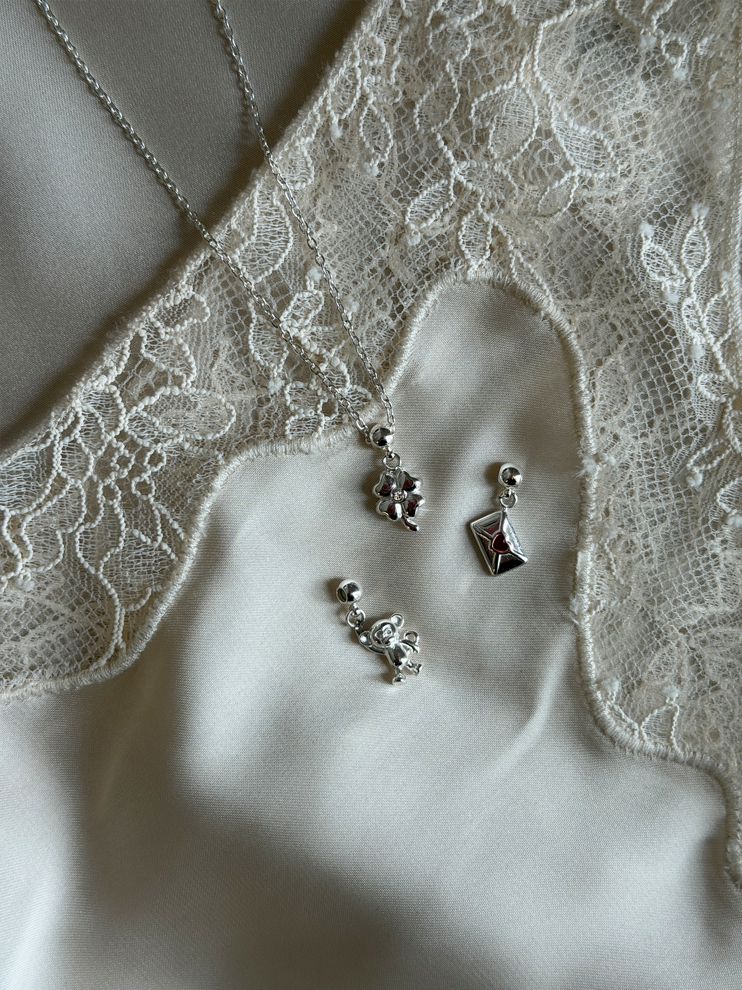 monkey, love letter, clover charm 925 silver plated stainless steel