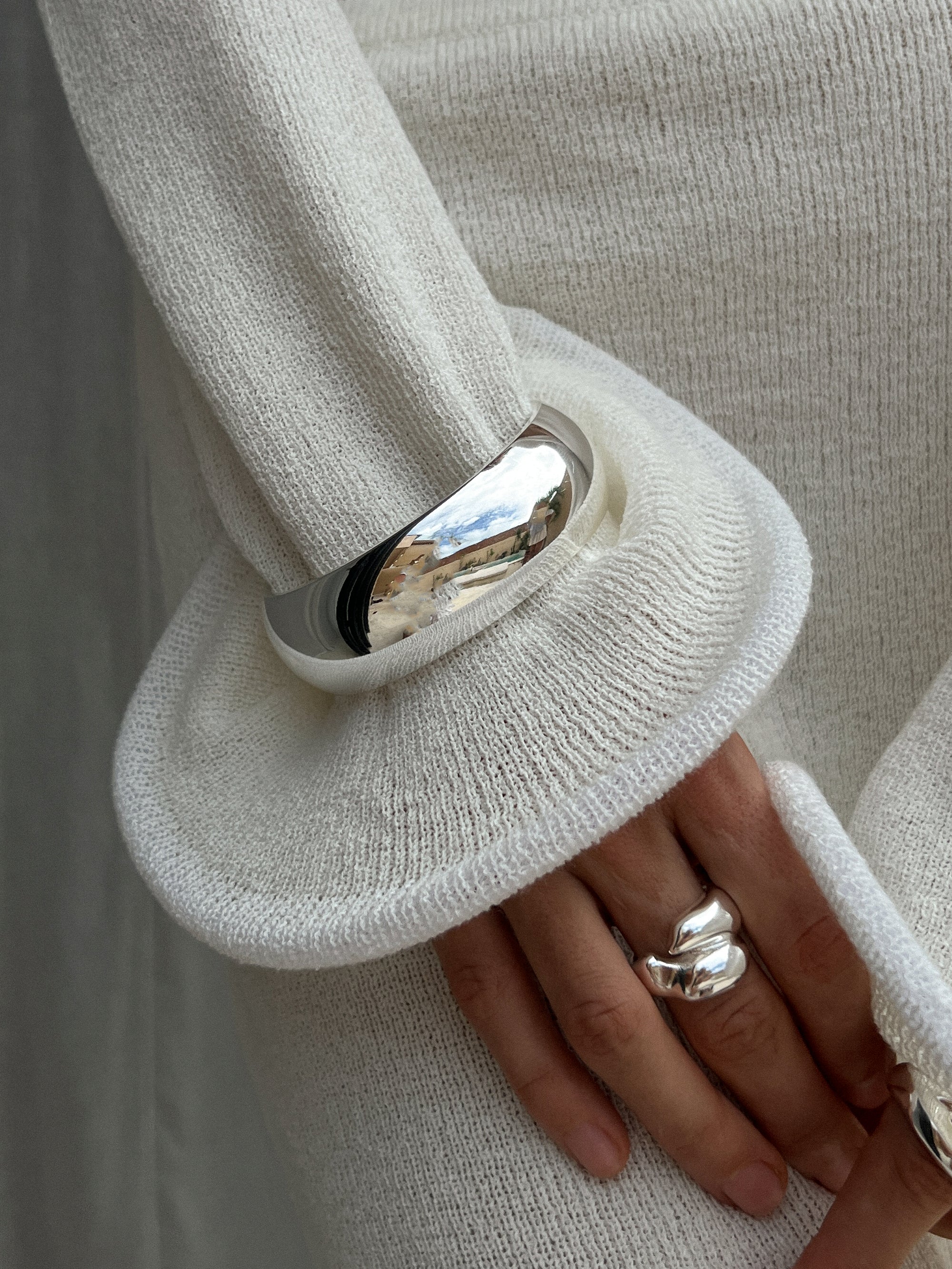 Chunky Bangle Bracelet, dune duo ring, Silver 925 silver plated steel