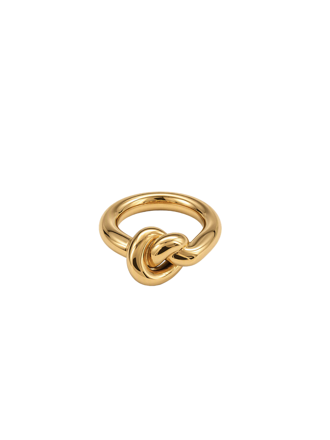 A polished silver ring featuring a central chunky knot design