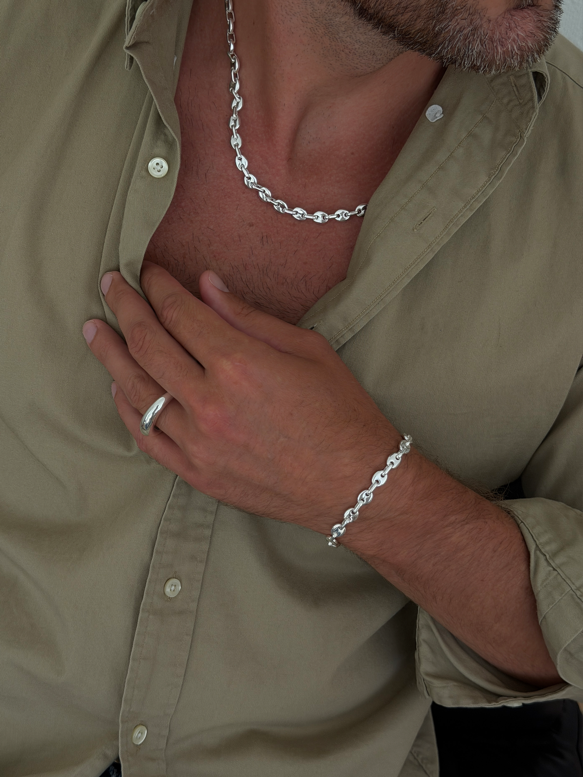 coffee bean necklace, bracelet 925 silver plated stainless steel
