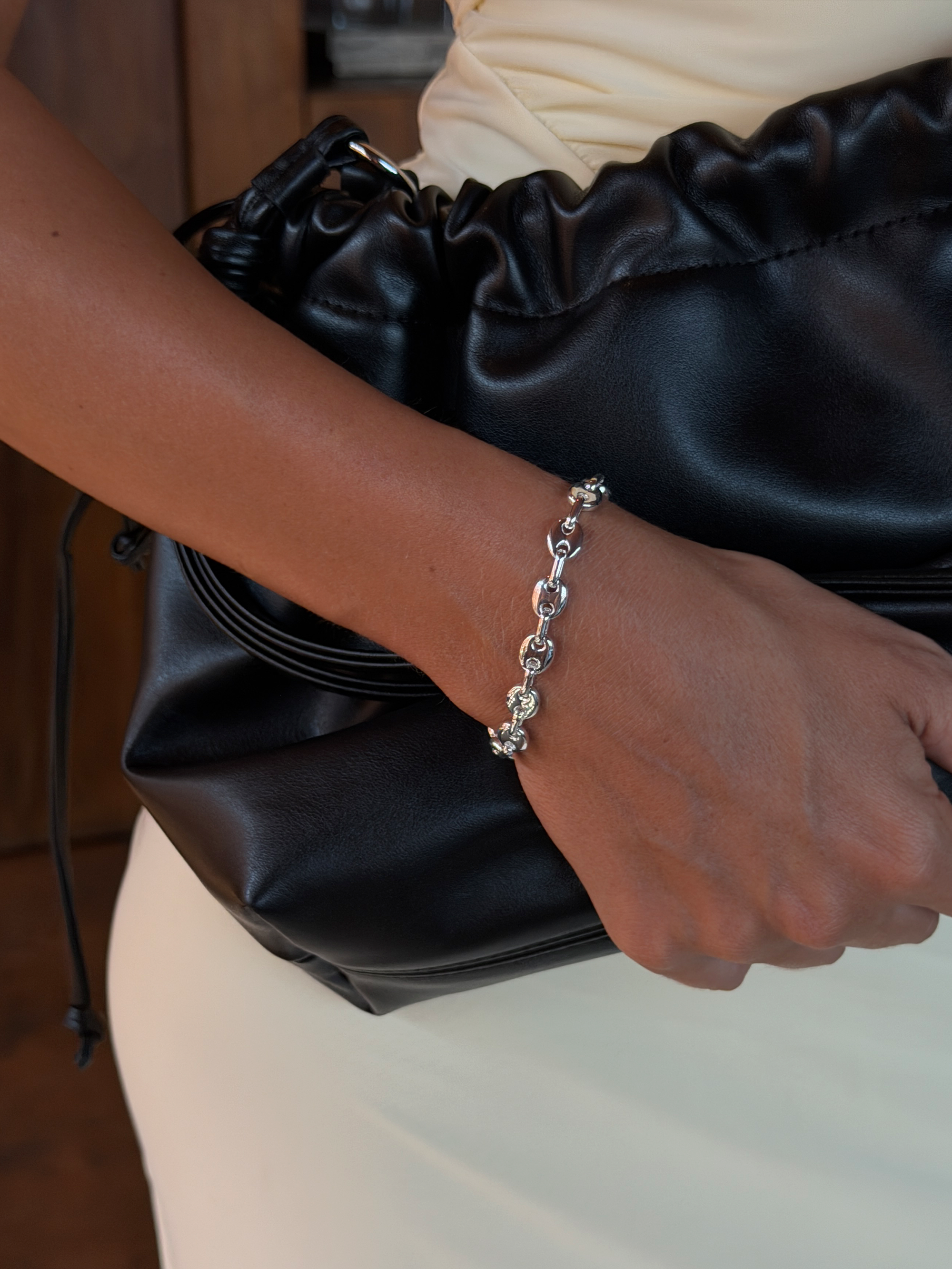 coffee bean bracelet 925 silver plated stainless steel