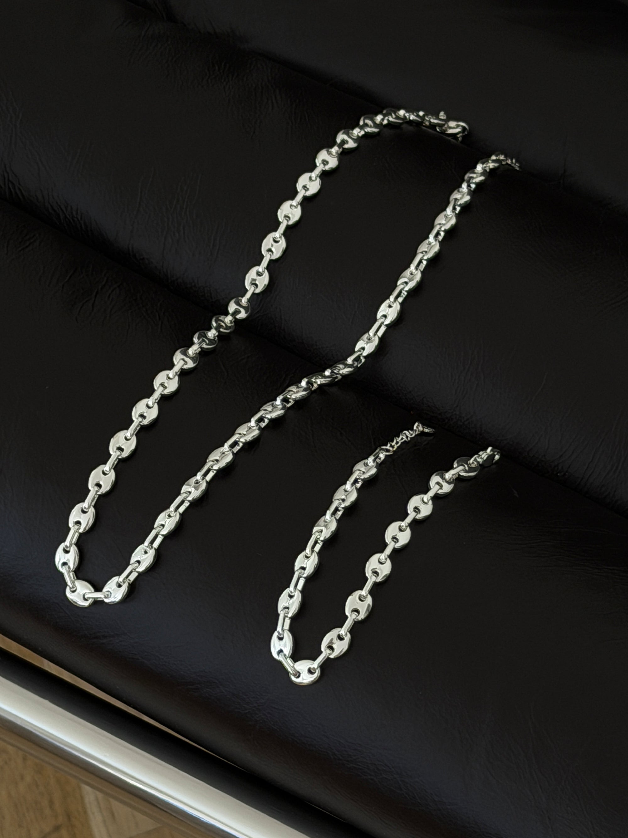 coffee bean necklace, bracelet 925 silver plated stainless steel