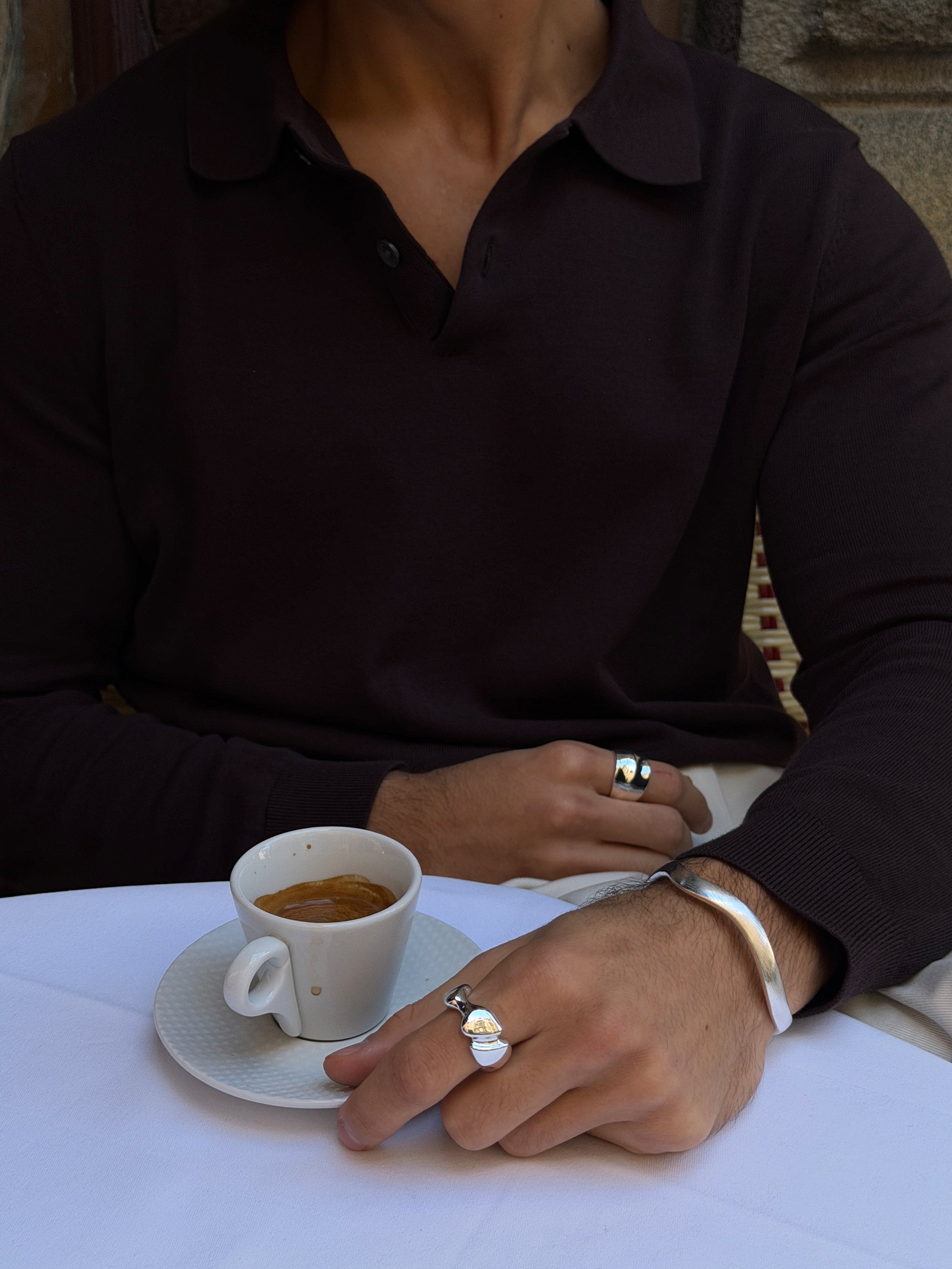 contour ring, wavy brushed bracelet, 925 silver plated stainless steel