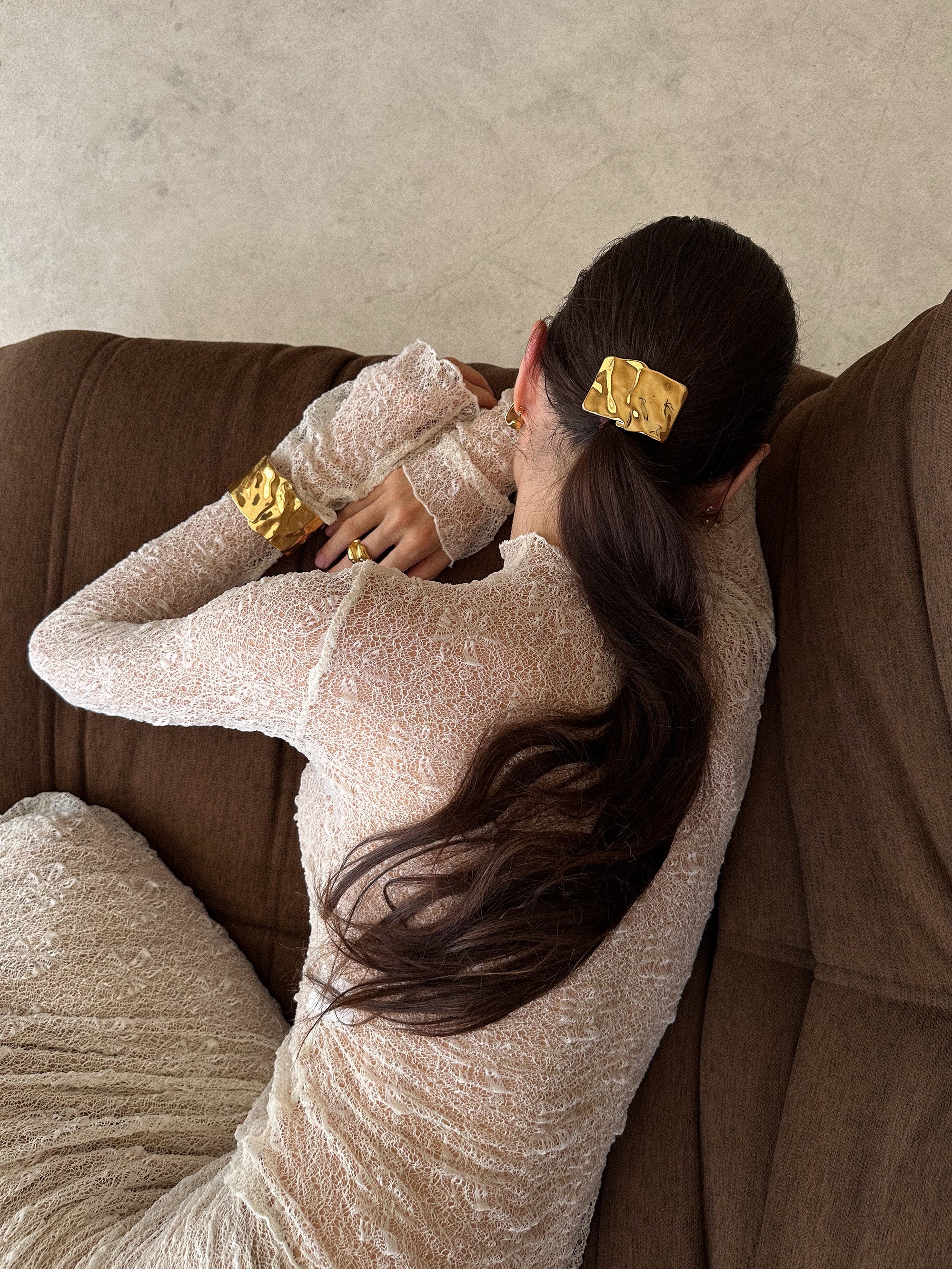Dune Hair Clip, dune cuff bracelet, terra duo ring, waterproof 18k gold PVD plating