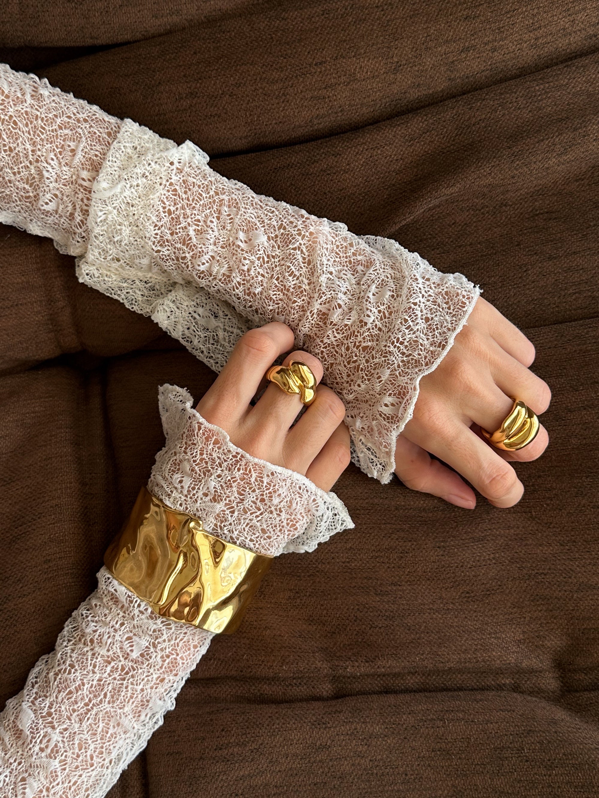 Dune Cuff Bracelet, terra duo ring, dune duo ring, waterproof 18k gold PVD plating