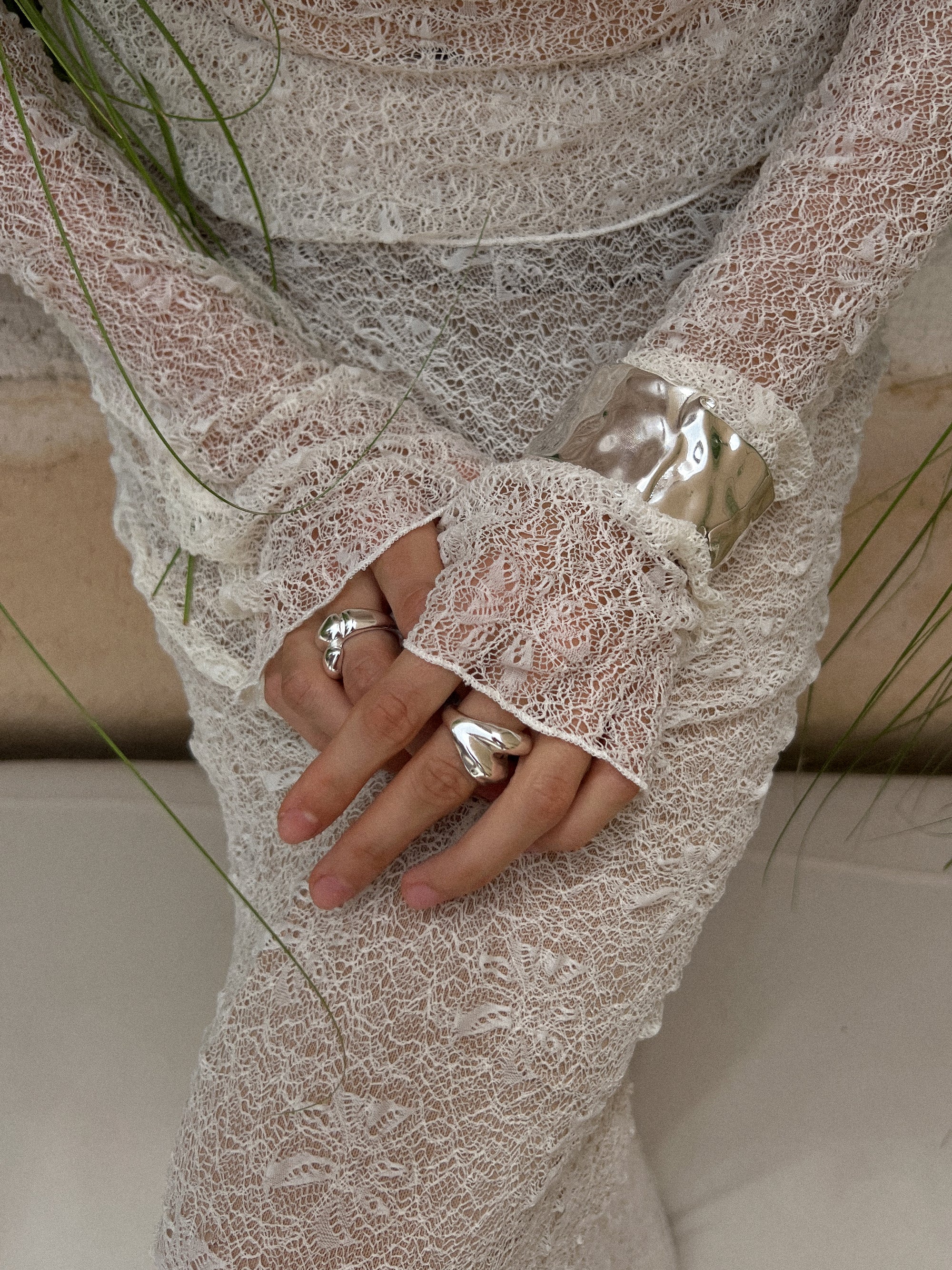 terra duo ring, dune cuff bangle bracelet, dune duo ring, 925 silver plated steel