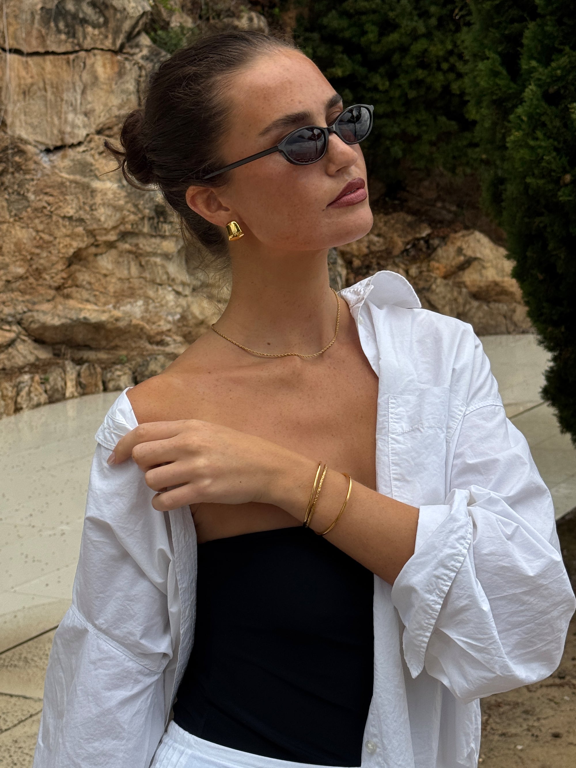 thin rope chain necklace, dune earrings Waterproof 18K Gold PVD Plated Steel