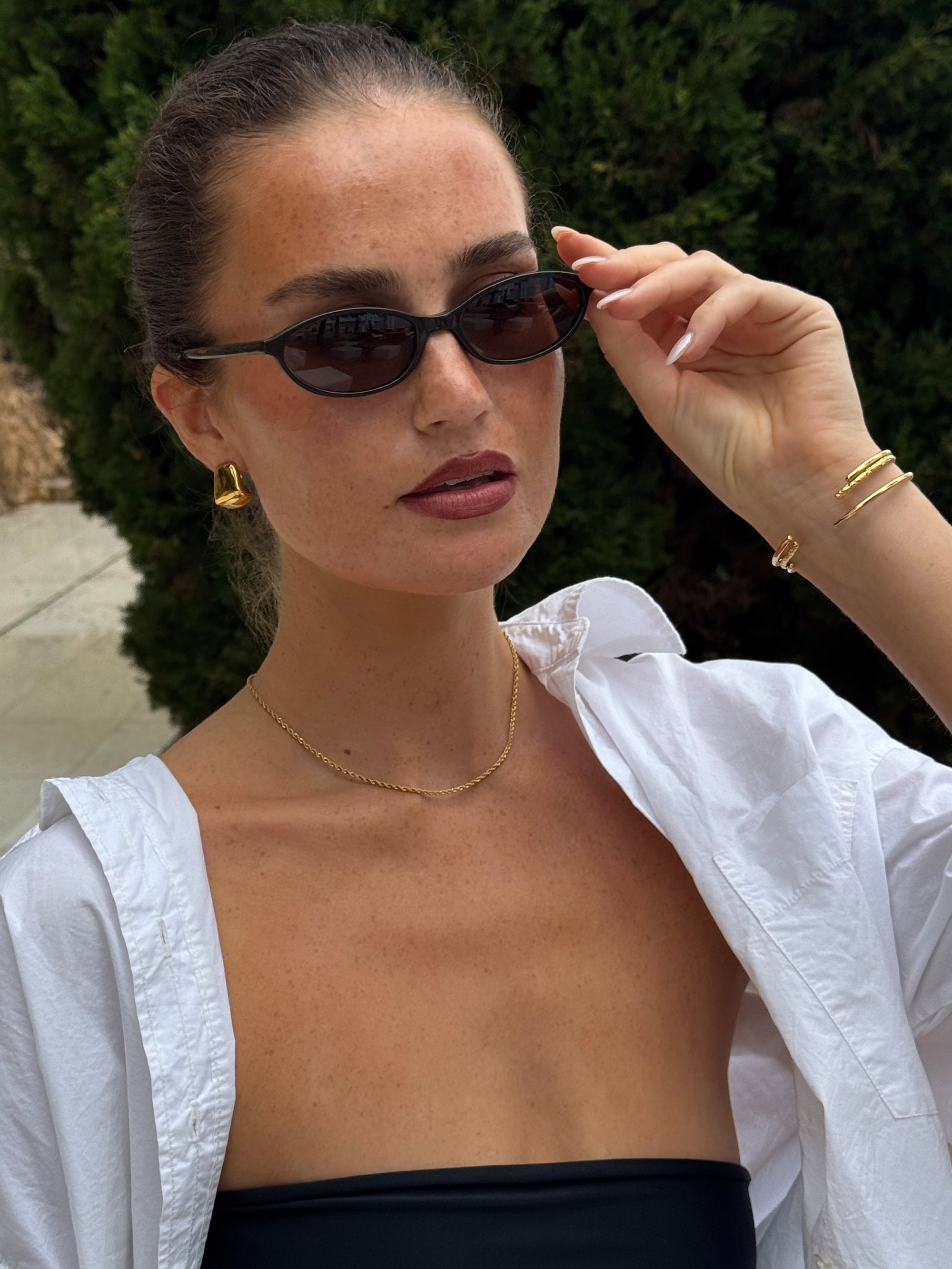 thin rope chain necklace, dune earrings Waterproof 18K Gold PVD Plated Steel