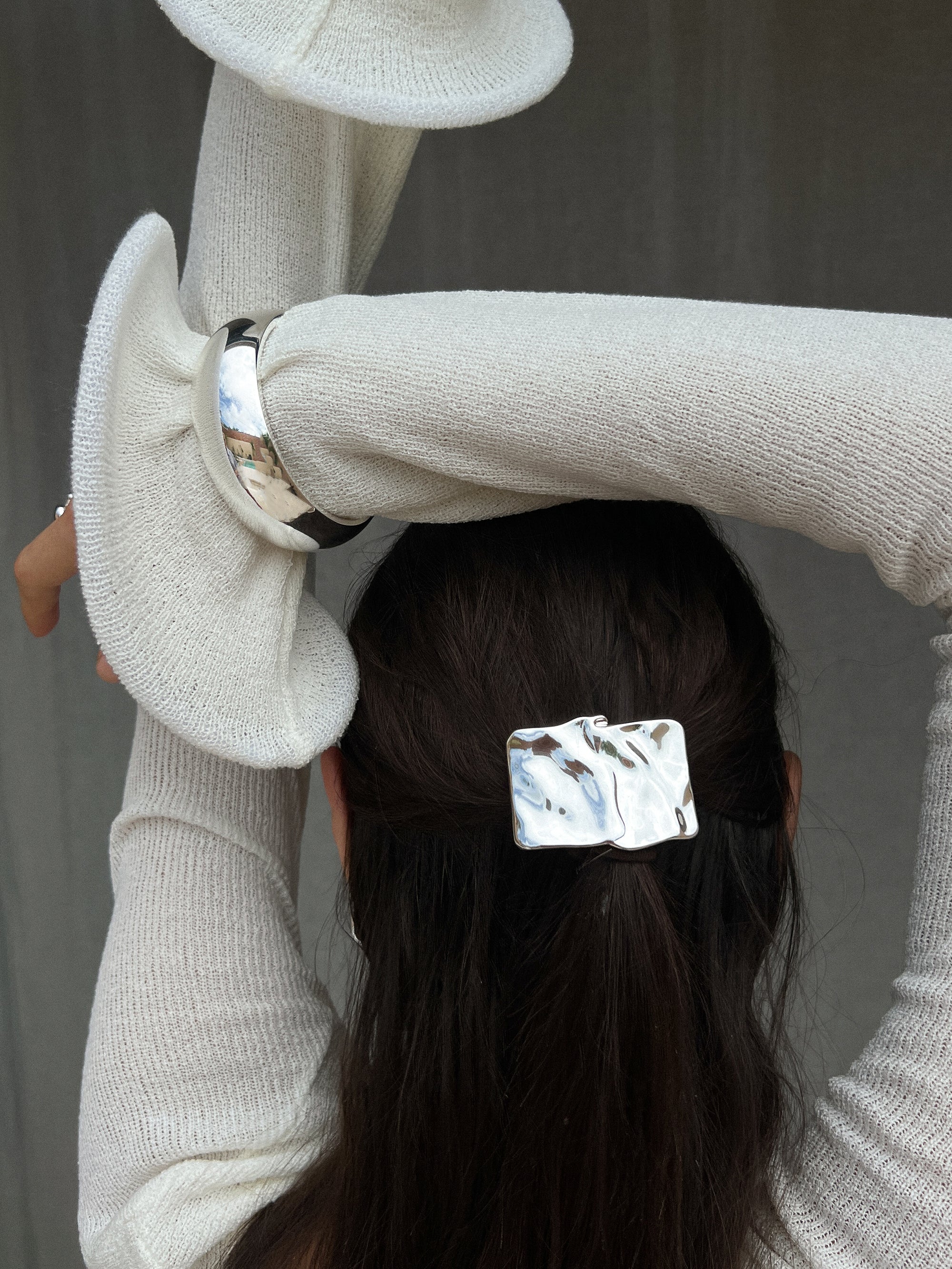 dune hair clip, chunky bangle bracelet 925 silver plated steel 