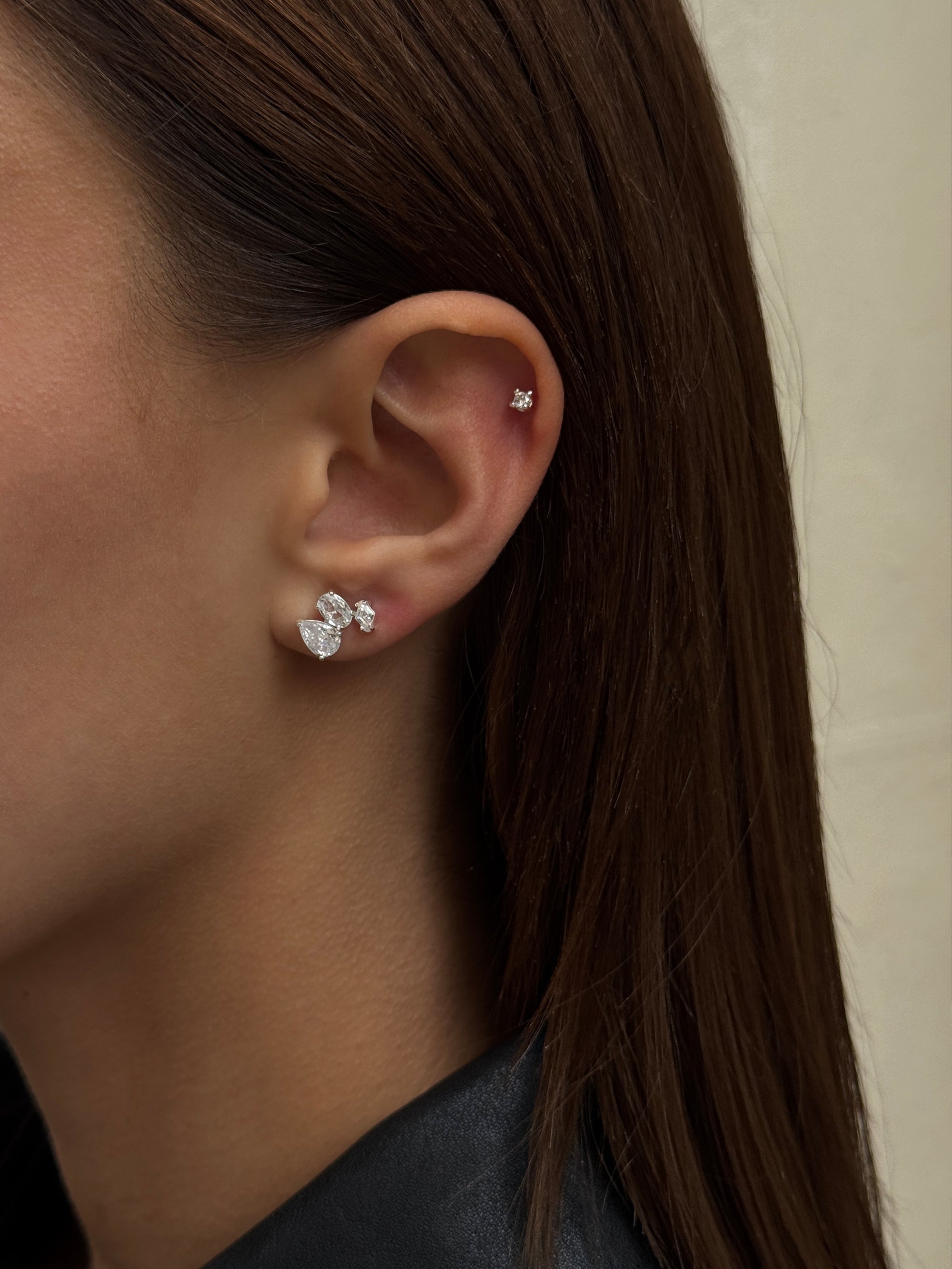 duo pear stud, rhombus stud, cubic stud  925 silver plated stainless steel