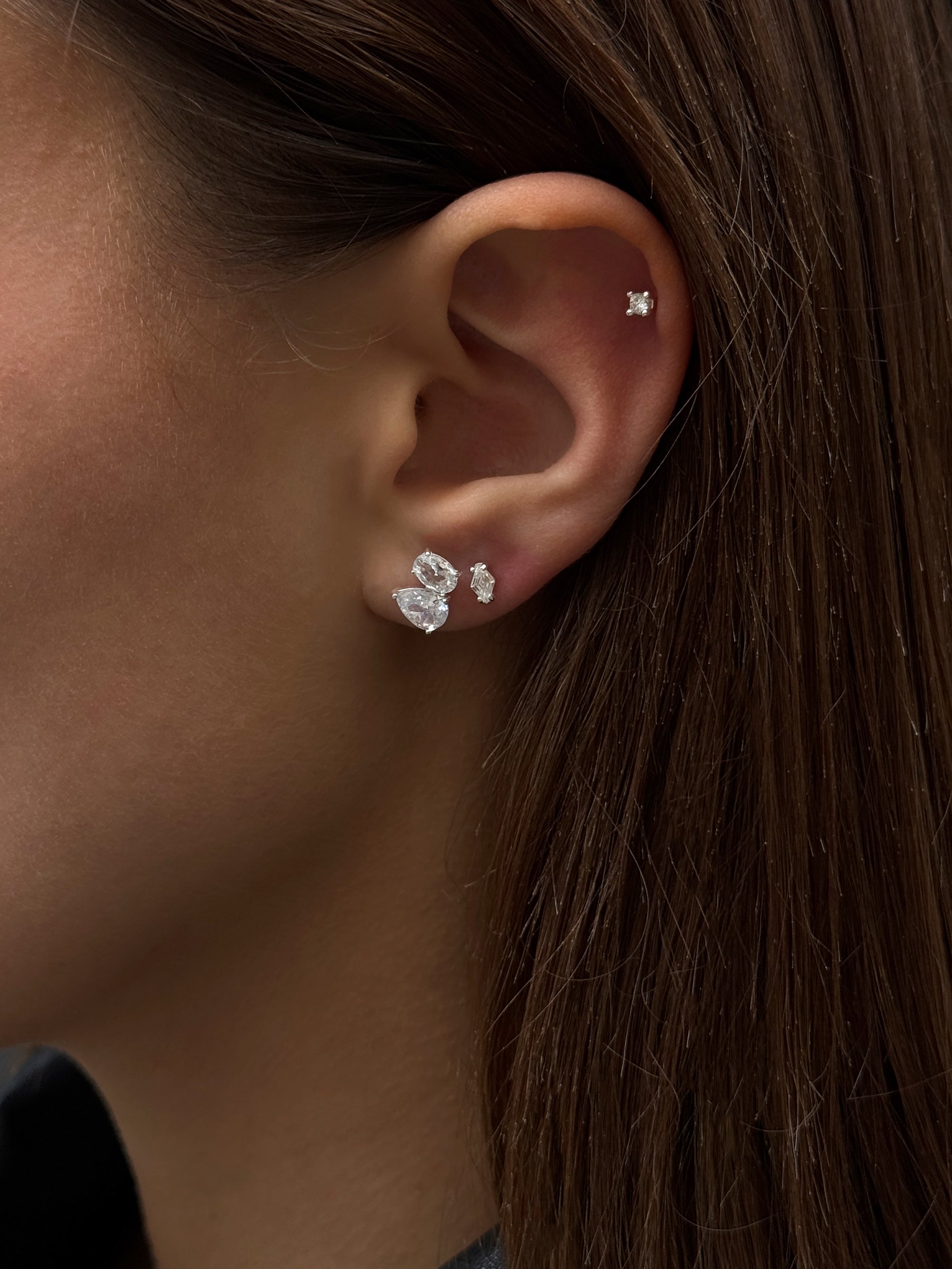 duo pear stud, rhombus stud, cubic stud  925 silver plated stainless steel