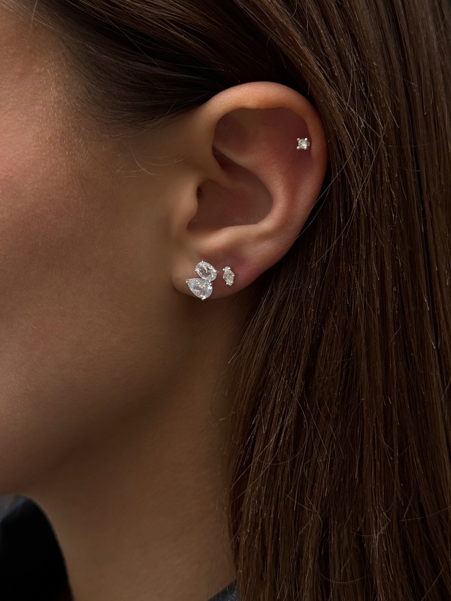 duo pear stud, rhombus stud, cubic stud  925 silver plated stainless steel
