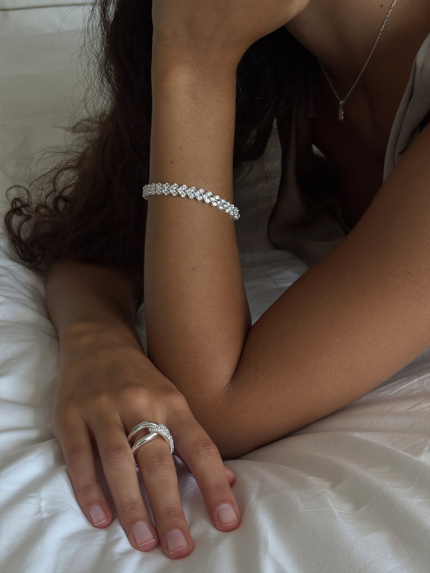 evoke pave ring, evoke tennis bracelet  925 silver plated brass