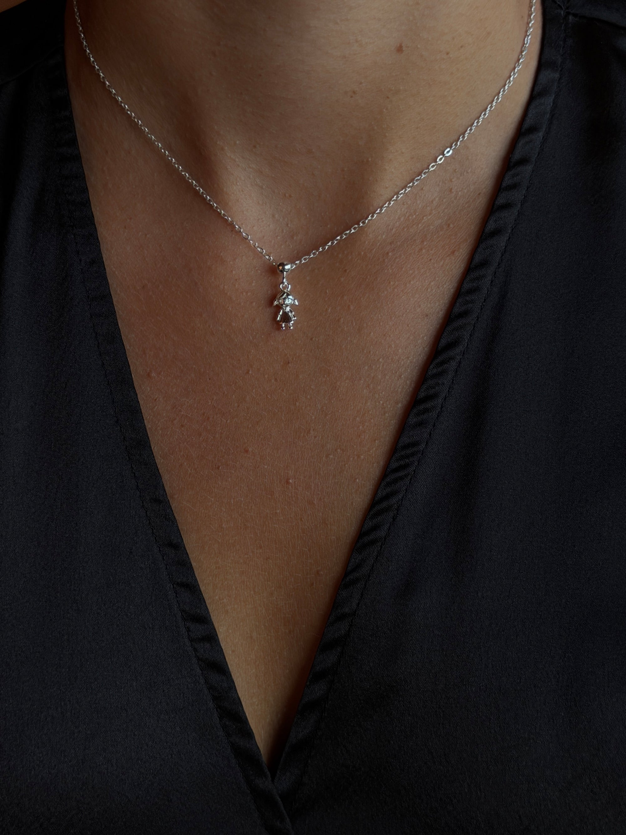 girl child charm 925 silver plated stainless steel