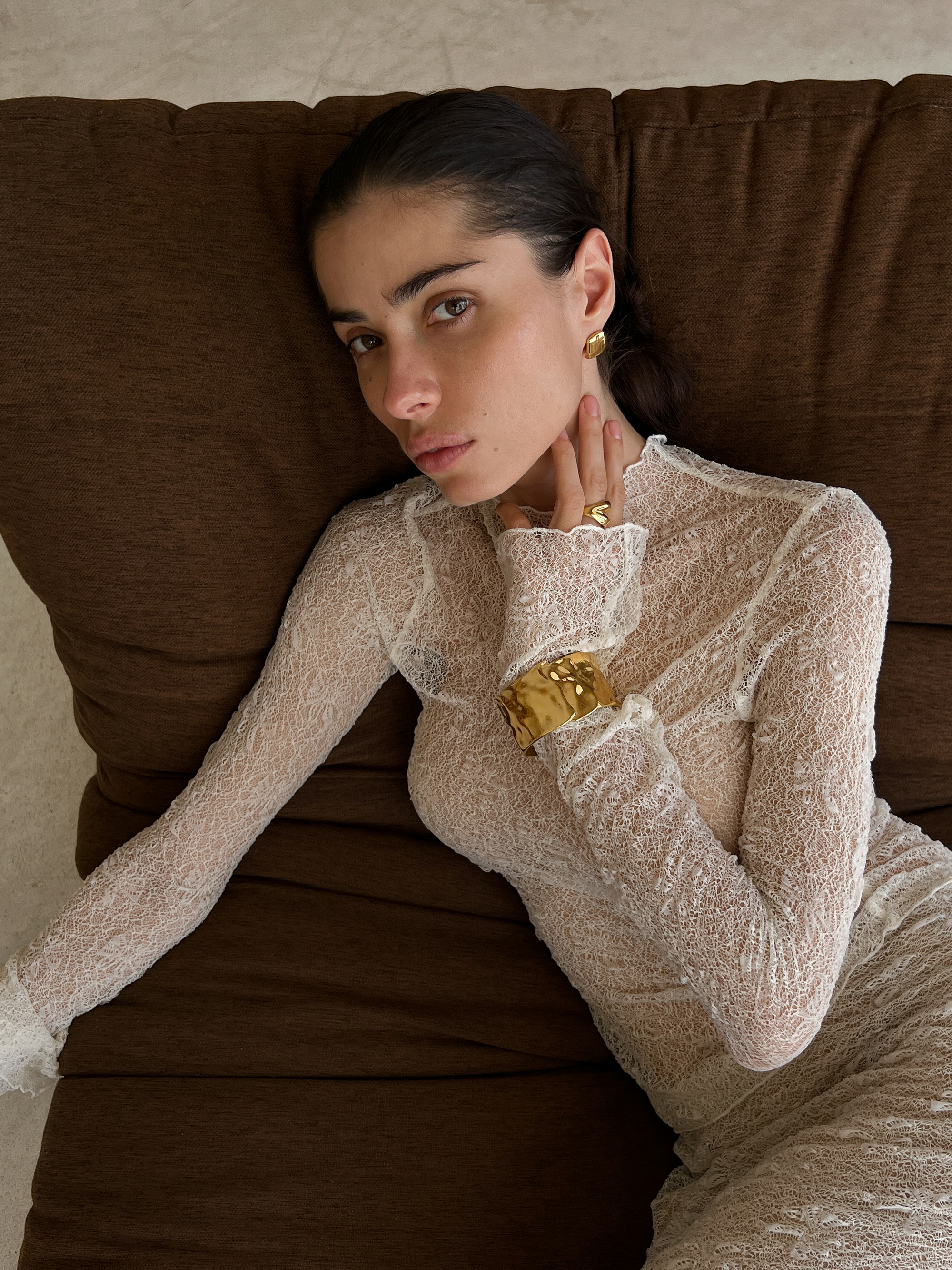 Dune Cuff Bracelet, terra duo ring, terra hoops, waterproof 18k gold PVD plating