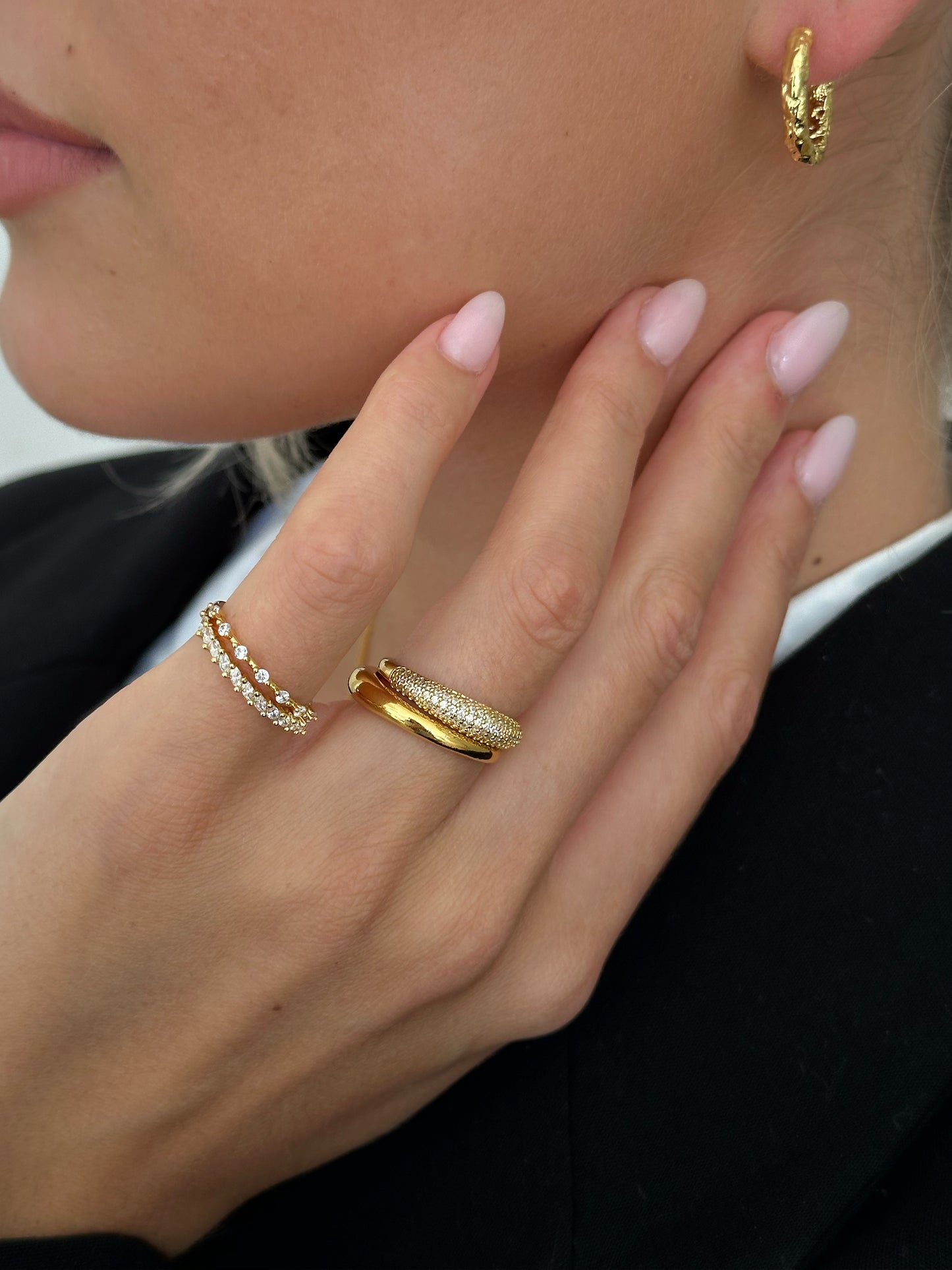 marquise stacker ring 18k gold plated brass