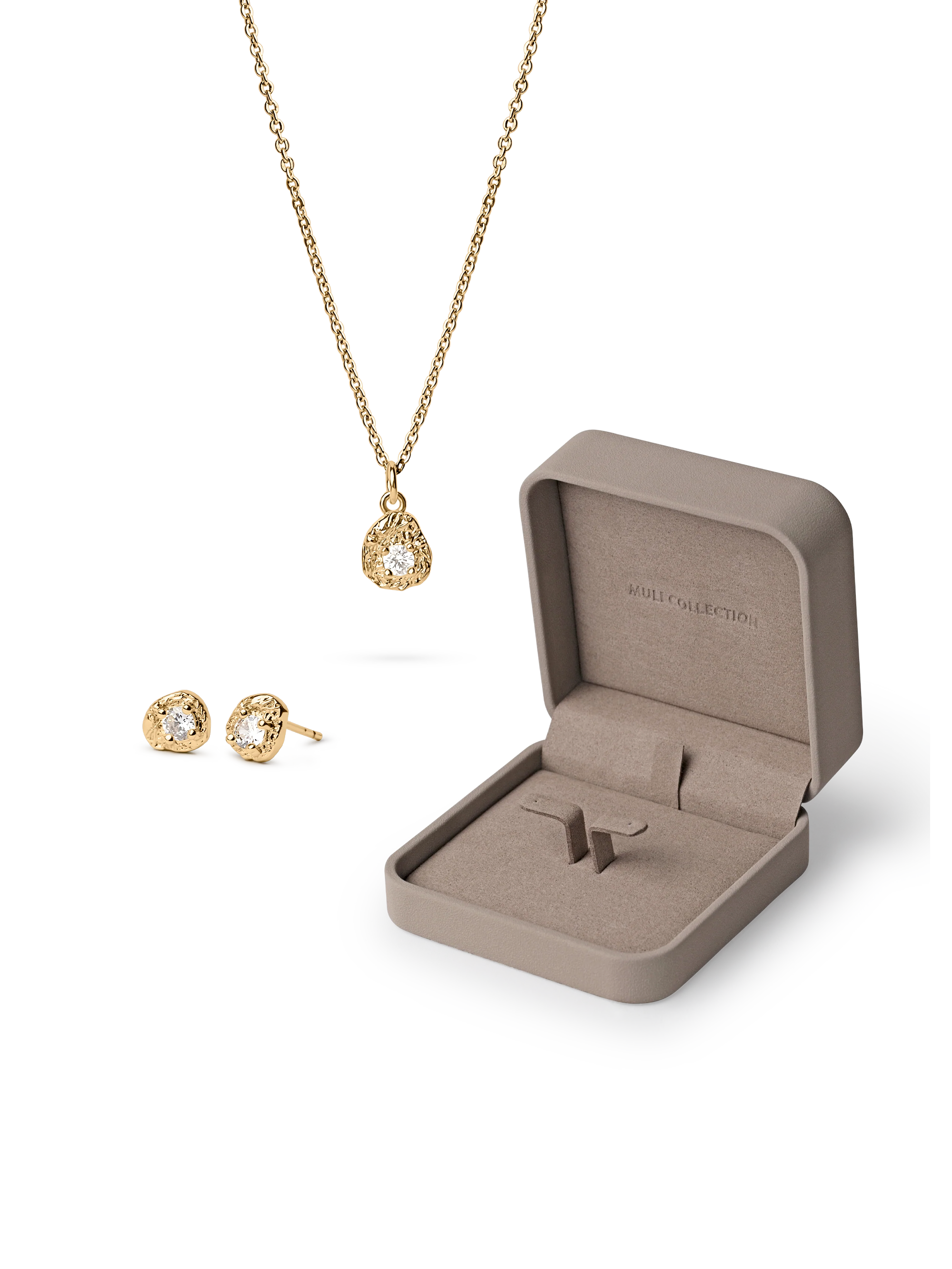 le petite necklace earrings gold, jewelry box