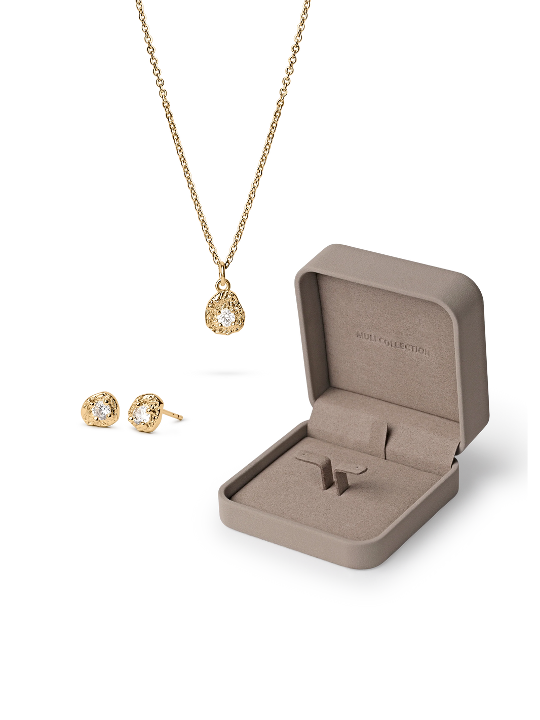 le petite necklace earrings gold, jewelry box
