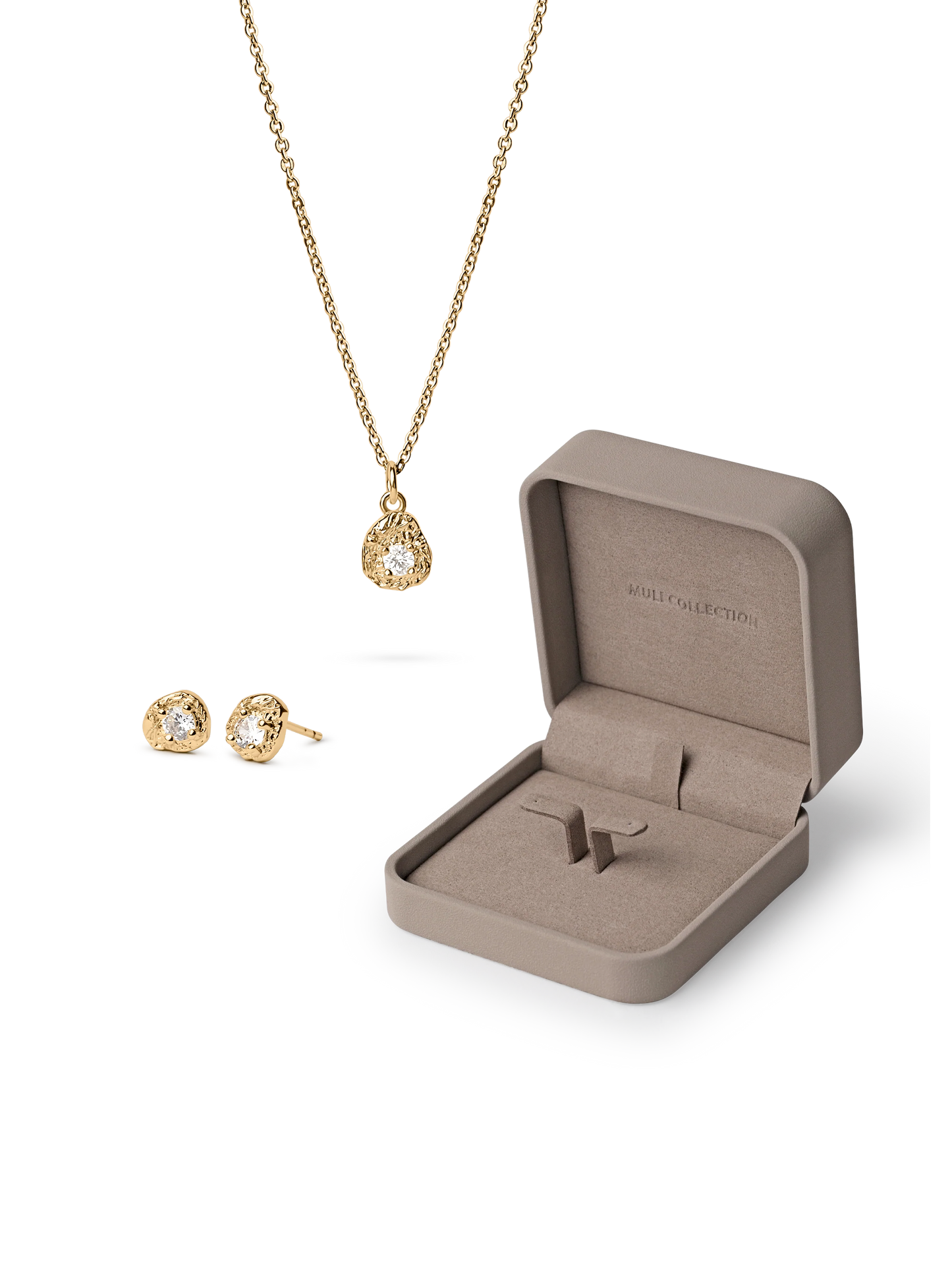 le petite necklace earrings gold, jewelry box