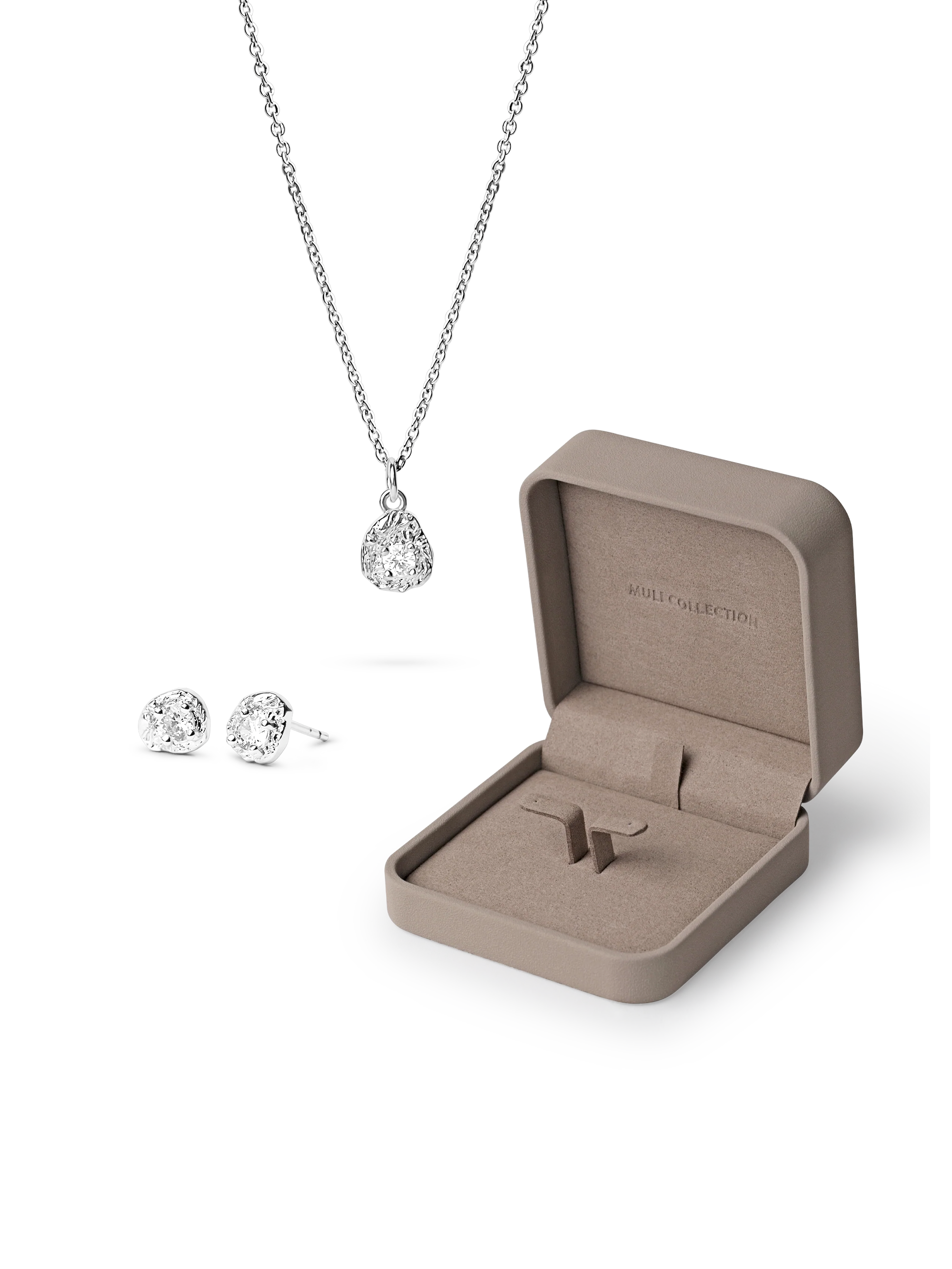 le petite necklace earrings silver, jewelry box