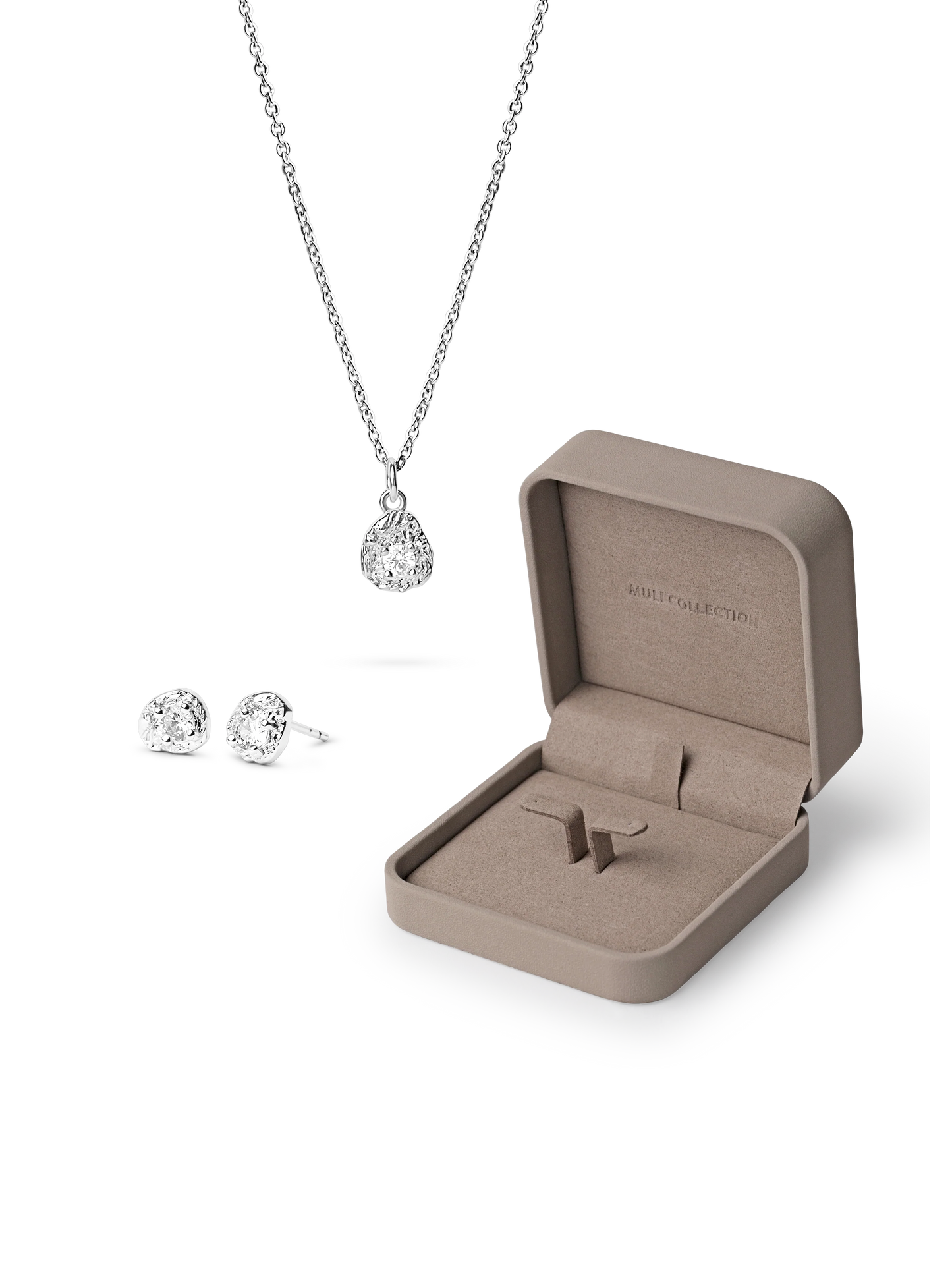 le petite necklace earrings silver, jewelry box